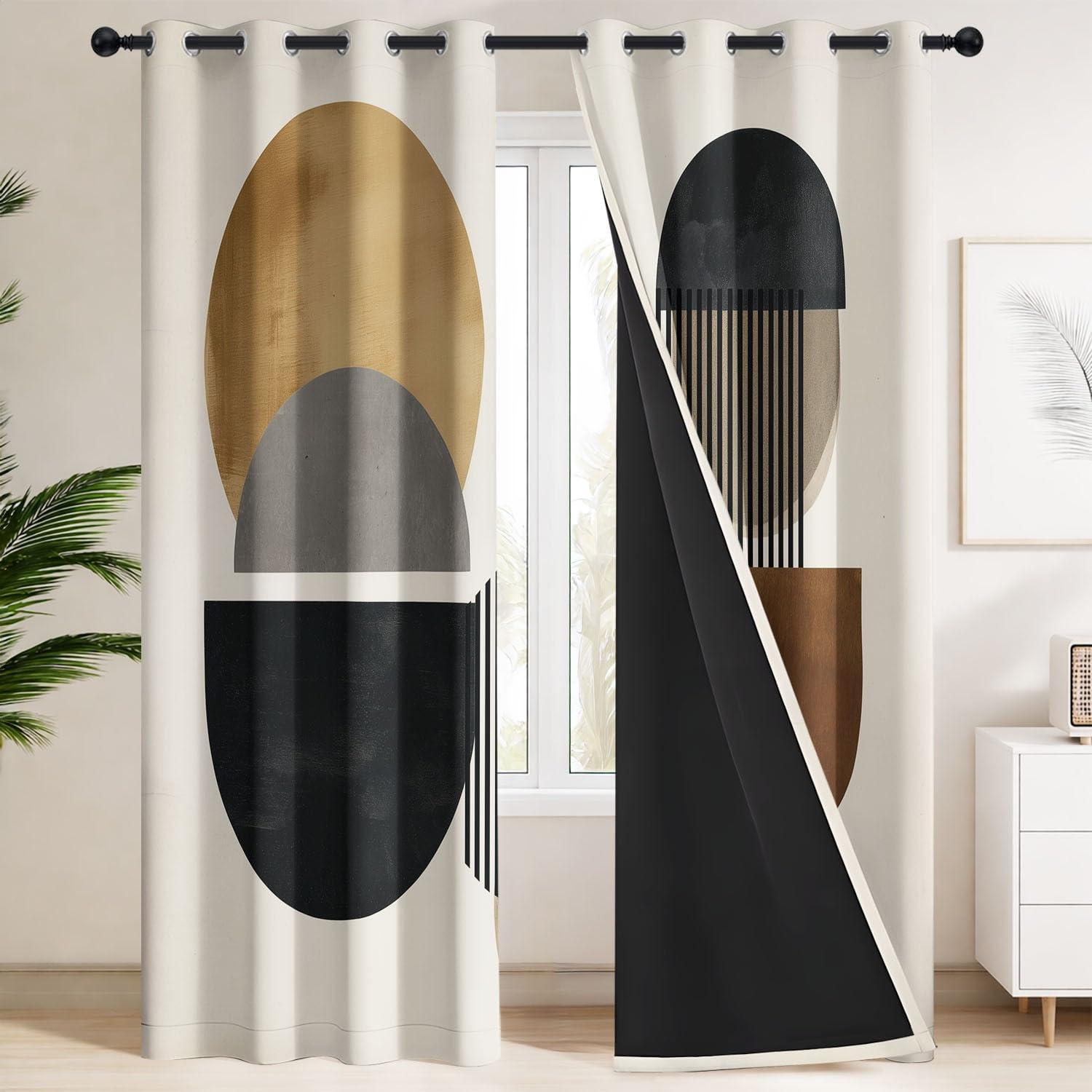Générique Mozaikowe zasłony zaciemniające, minimalistyczne, 200 x 240 cm, ochrona przed zimnem i ciepłem, zestaw 2 zasłon w stylu półokrągłym, owalnym do salonu i sypialni