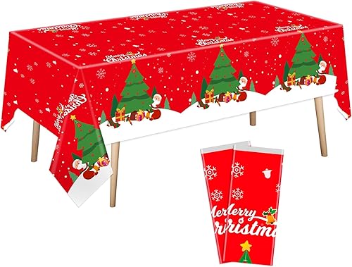 Miniatura 8 de Mantel de plástico navideño rectangular de 54 x 108 pulgadas, mantel de Navidad desechable, color rojo, para Navidad, fiesta de cumpleaños y Navidad