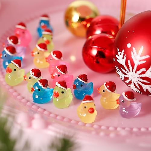 Miniatura 5 de 100 pequeños patos de Navidad, lindos mini patos de resina en miniatura, decoración de paisaje, mini patos luminosos para jardín en miniatura, casa