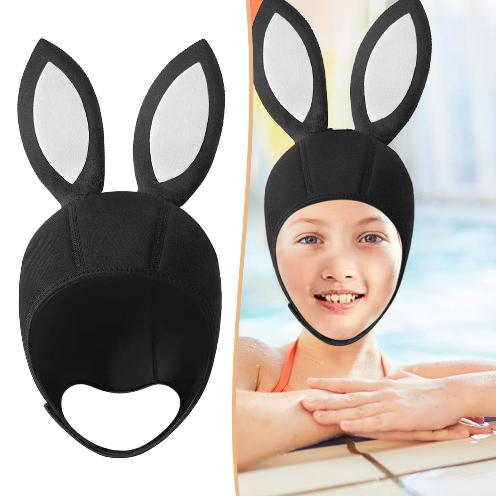 Cuffia da Immersione in Neoprene da 3 Mm, Cuffia Subacquea, Cappuccio Termico da Surf, Cappello da Nuoto con Orecchie di Coniglio Regolabili per Adult