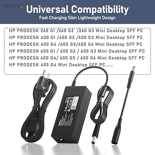 Miniatura 4 de BURFLO Cargador adaptador de CA de 90 W 65 W compatible con HP Elitedesk 705 800 805 G1 G2 G3 G4 G5 G6 Mini PC Desktop; para HP ProDesk 260 600 400
