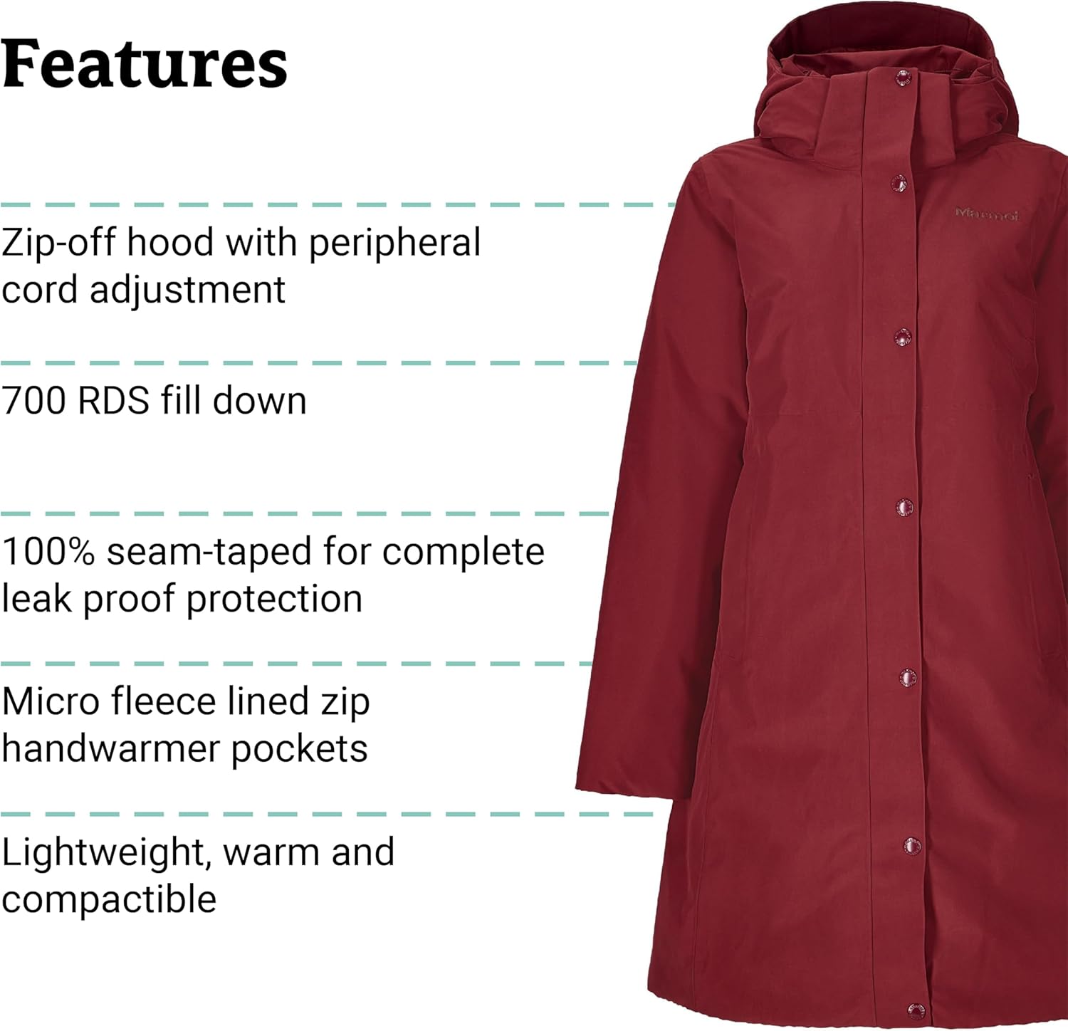 MARMOT womens Chelsea 700 Down Fill Coat With Hood - Image 5