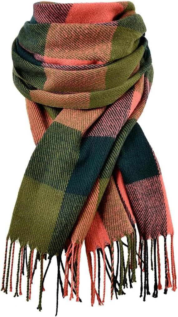 bestree Womens Winter Scarf Fashion Classic Long Plaid Cashmere Shawls Wraps Big Grid Fall Warm Soft Chunky Large Blanket Lattice Scarves