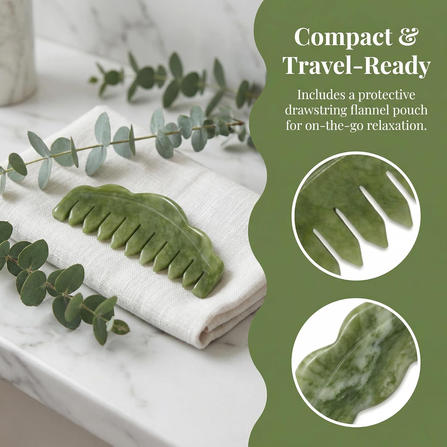 2Pcs Jade Comb Gua Sha Facial Massage Tool for Scalp Massage Handheld Head Massager for Hair Therapy and Relaxation Wellness Care image 4