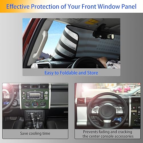 Miniatura 6 de Parasol para parabrisas compatible con Toyota FJ Cruiser 2007-2021, parasol plegable para ventana delantera, visera de protección solar automática