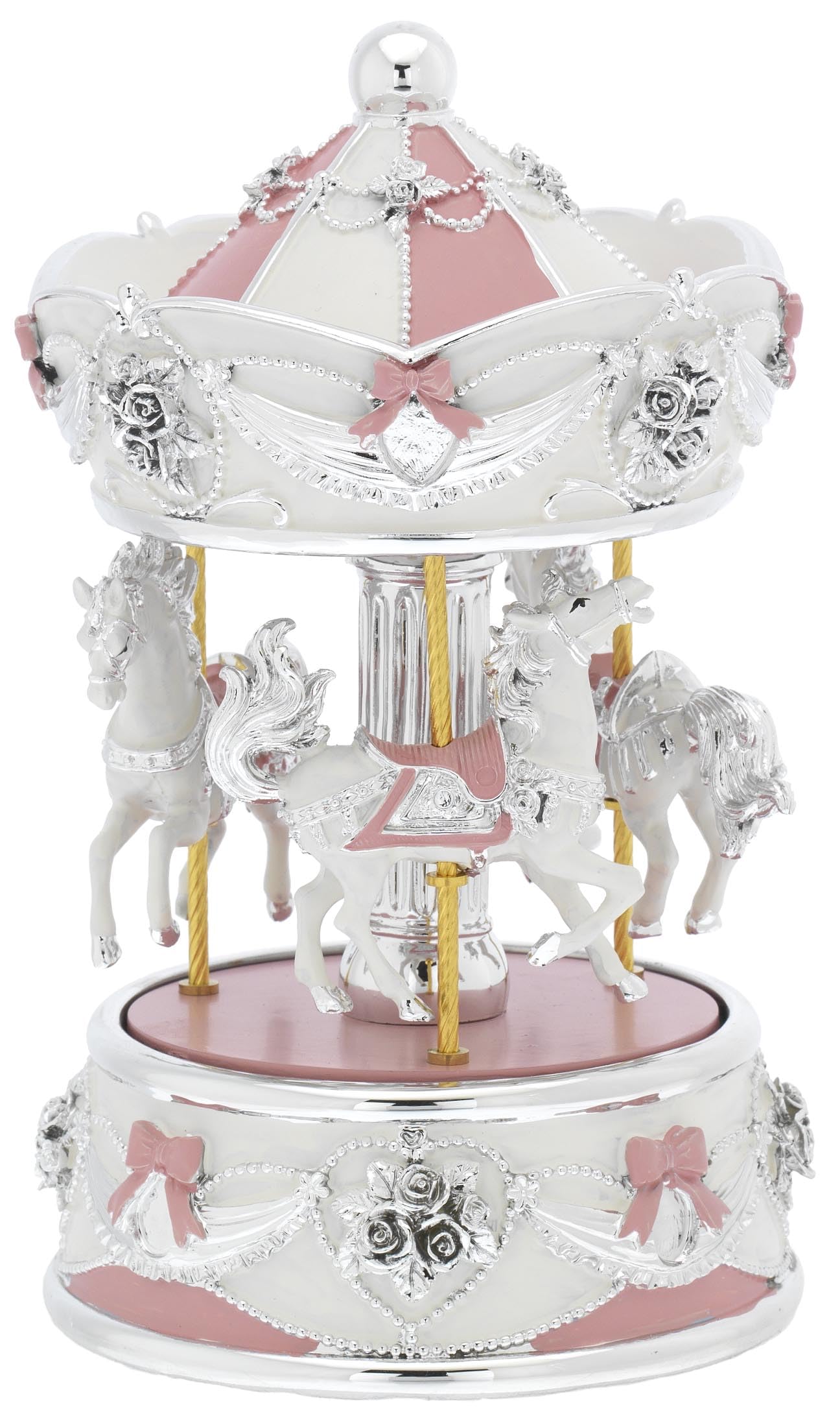 Carrousel Bagutta orfèvre italien blanc et rose - Boîte à musique de luxe B 4211-02 R