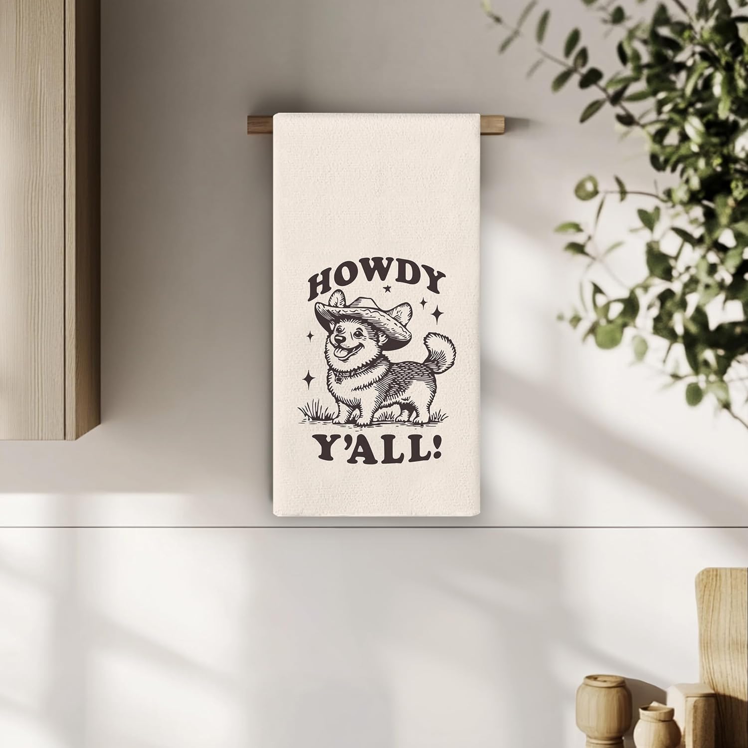 Howdy Corgi Kitchen Towels - Western Gifts for Women, Corgi Cowgirl Decor, Corgi Stuff, Howdy Y'all Dog Hand Towels Dish Towels for Bathroom Kitchen 16x24 Inch - Image 2