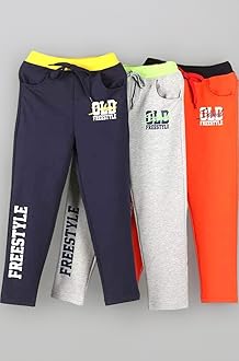 KYDA KIDS® Boys 100% Cotton Printed Track Pants | Regular Fit Elastic Waist with Drawstring | Kids Casual Trousers Multicolor Combo (Pack of 3)