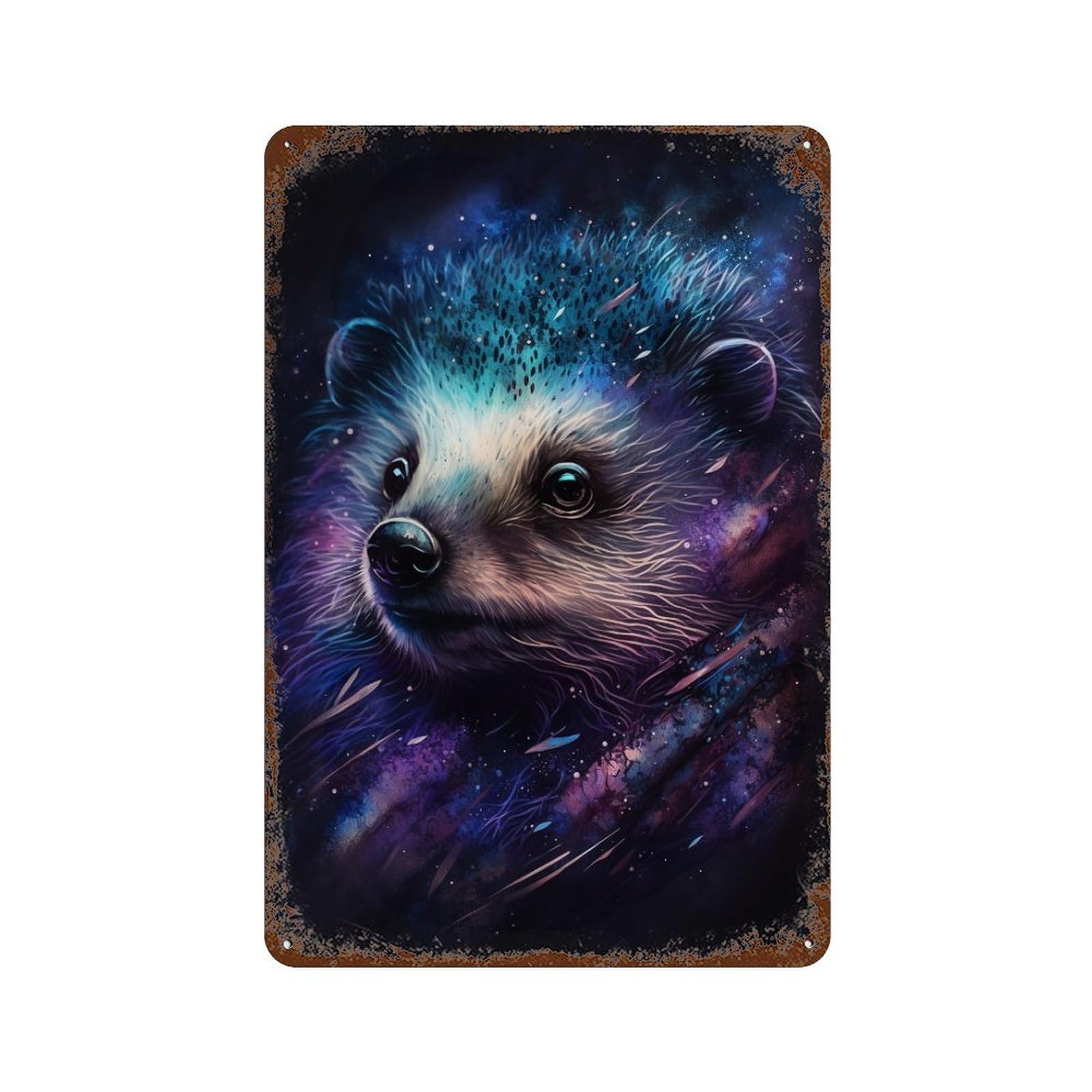 Galactic Hedgehog Art Print -4 Vintage Metal Tin Sign 11.8"x7.9", Decorative Metal Wall Art for Garage, Pub Or Kitchen
