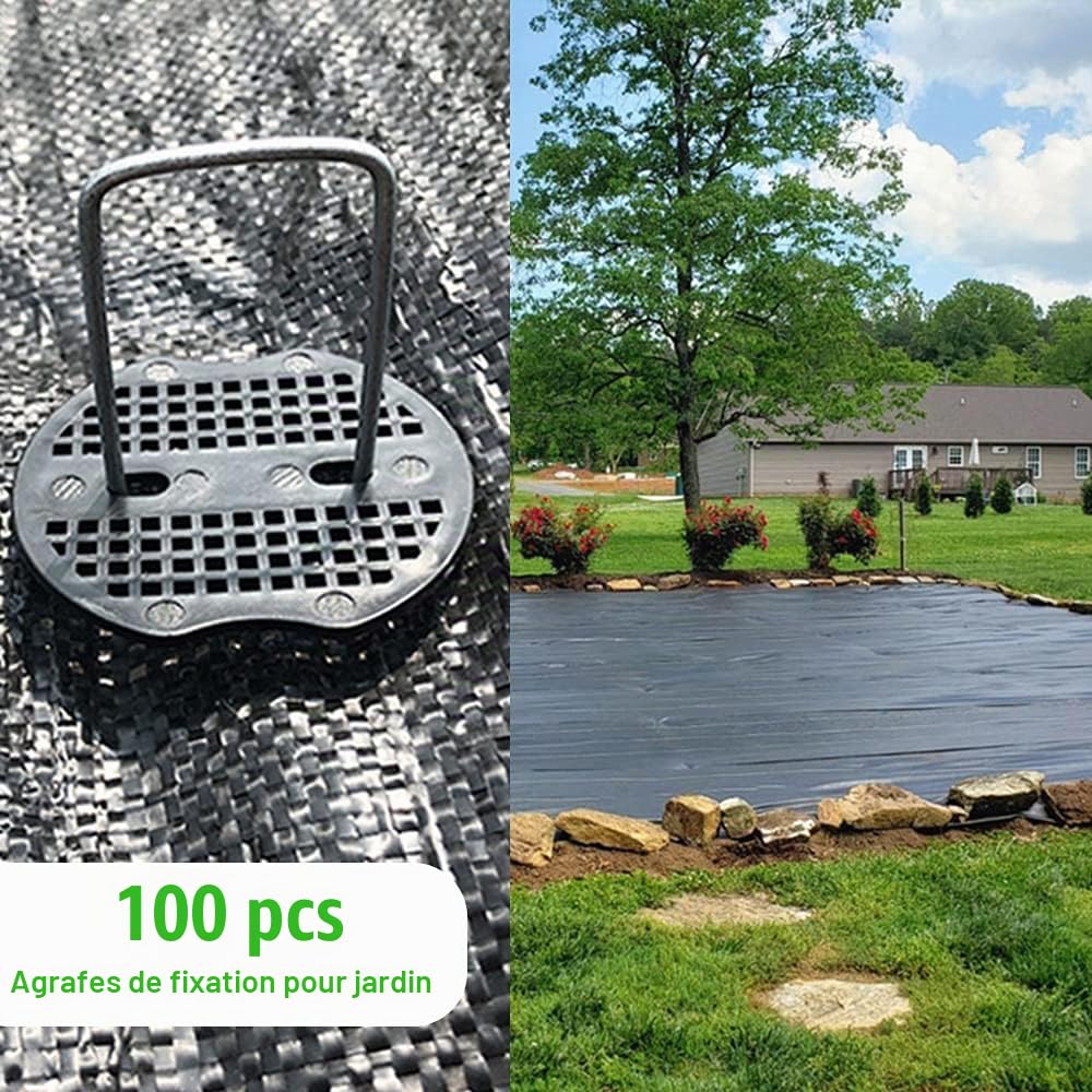 Bakulyor Lot de 100 piquets de jardin galvanisés de 15.2 cm pour pelouse et paysage, calibre 11, piquets de sol pour clôture de mauvaises herbes, agrafes robustes en forme de U, 15.2 cm