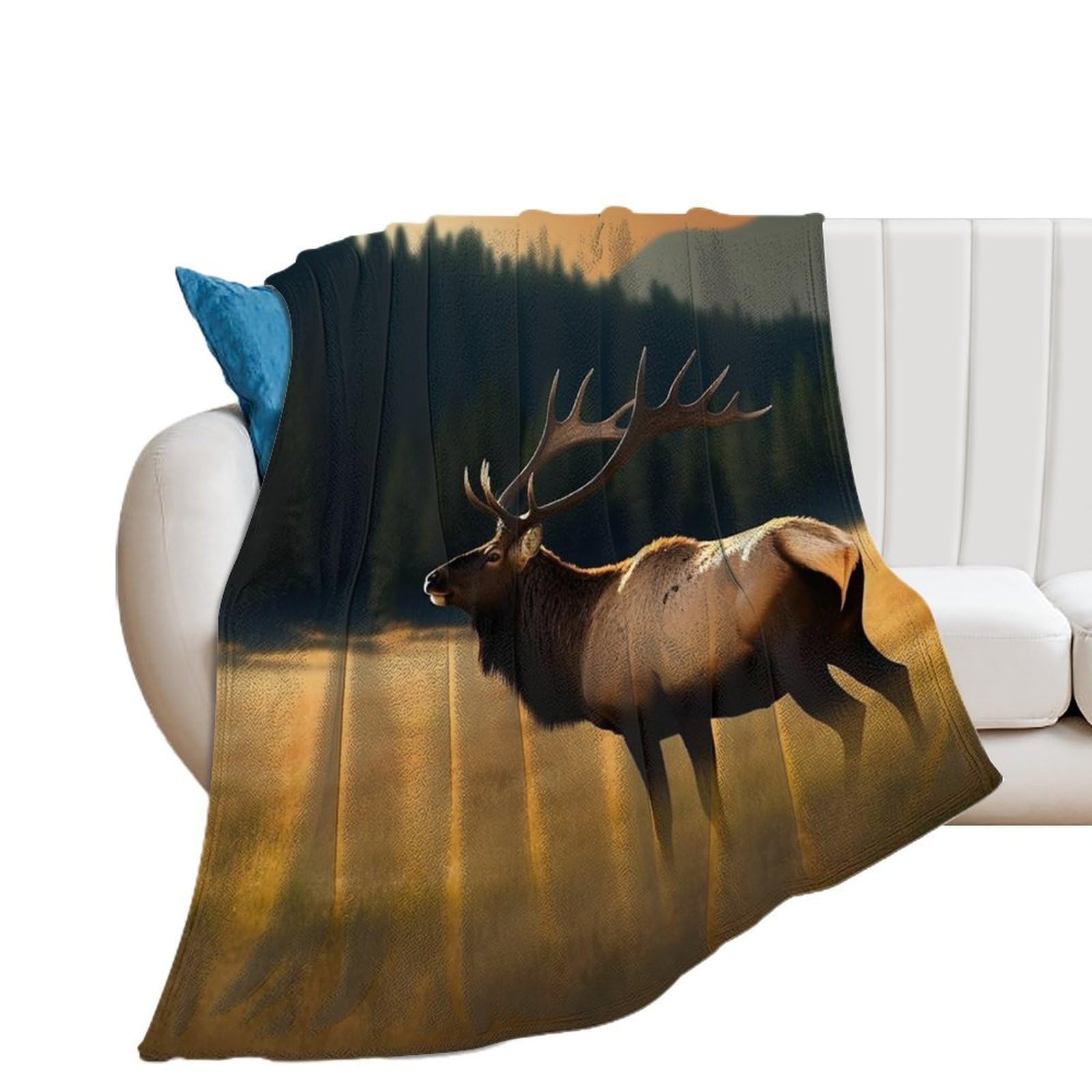 Couverture Douce Flanelle 150x200 Cm - Motif Forêt Et élan, Légère Et Chaude Pour Canapé Ou Voyage