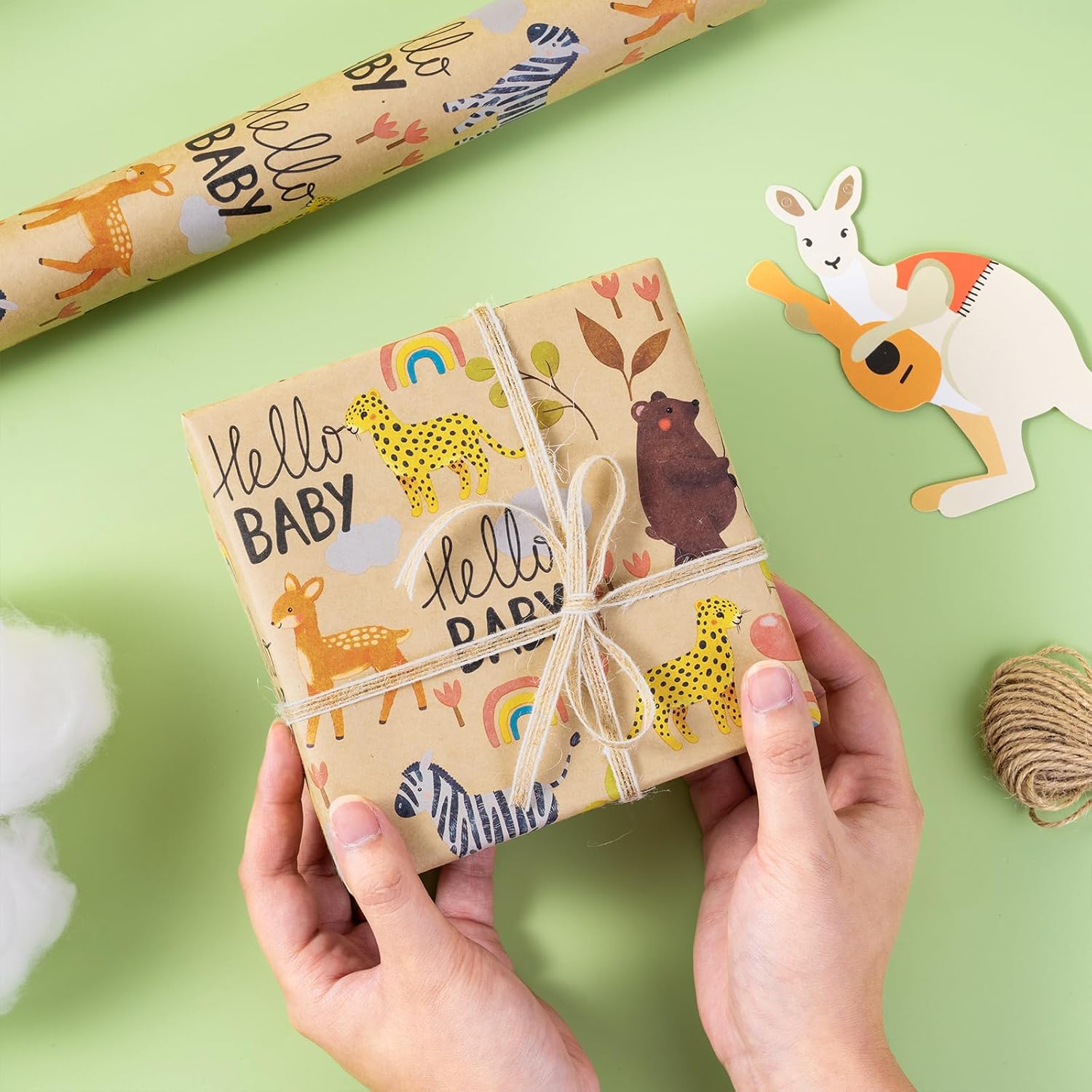RUSPEPA Baby Shower Wrapping Paper Roll - 17 Inches x 16.4 Feet - Cute Animal Design on Kraft Paper - Ideal for Baby Boy or Neutral Gift Wrapping, Kids' Birthday Party and Baby Shower image 3