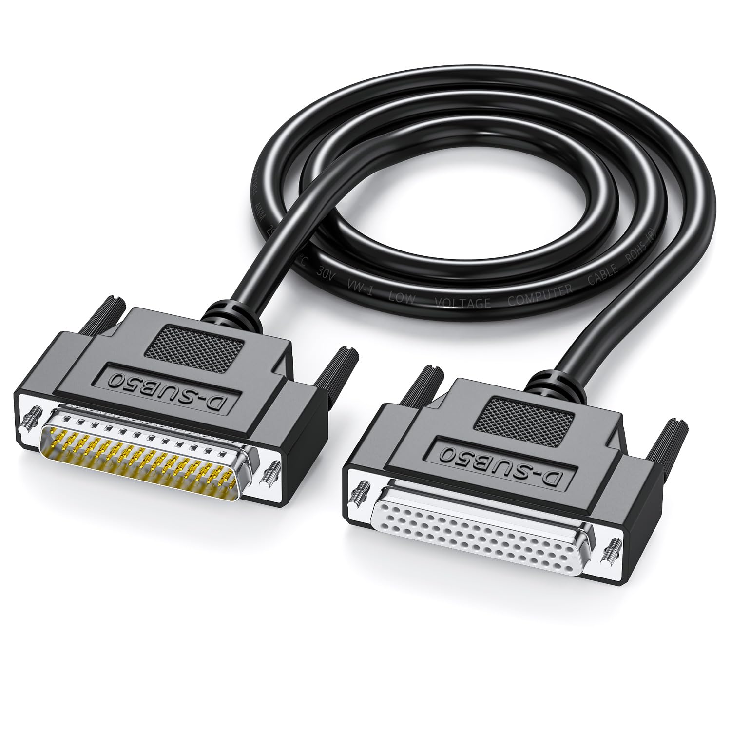 D-Sub 50 Pin Cable Shielded, DB50 Male to Male Cable 5FT, 50Pin Extension Cable- Black 5'