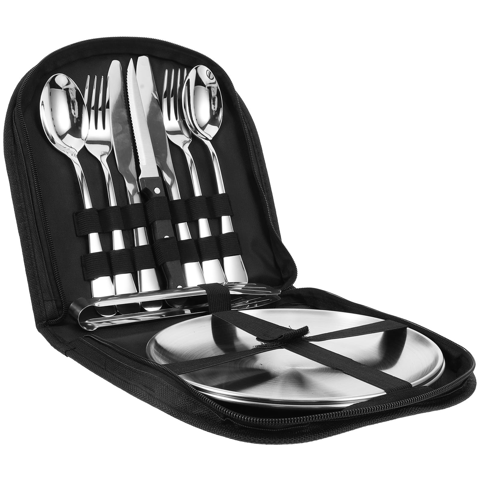 SOLUSTRE Tragbares Campingbesteckset aus Edelstahl mit 10 Teilen Inklusive Gabel Löffel und Aufbewahrungstasche für Outdoor Camping