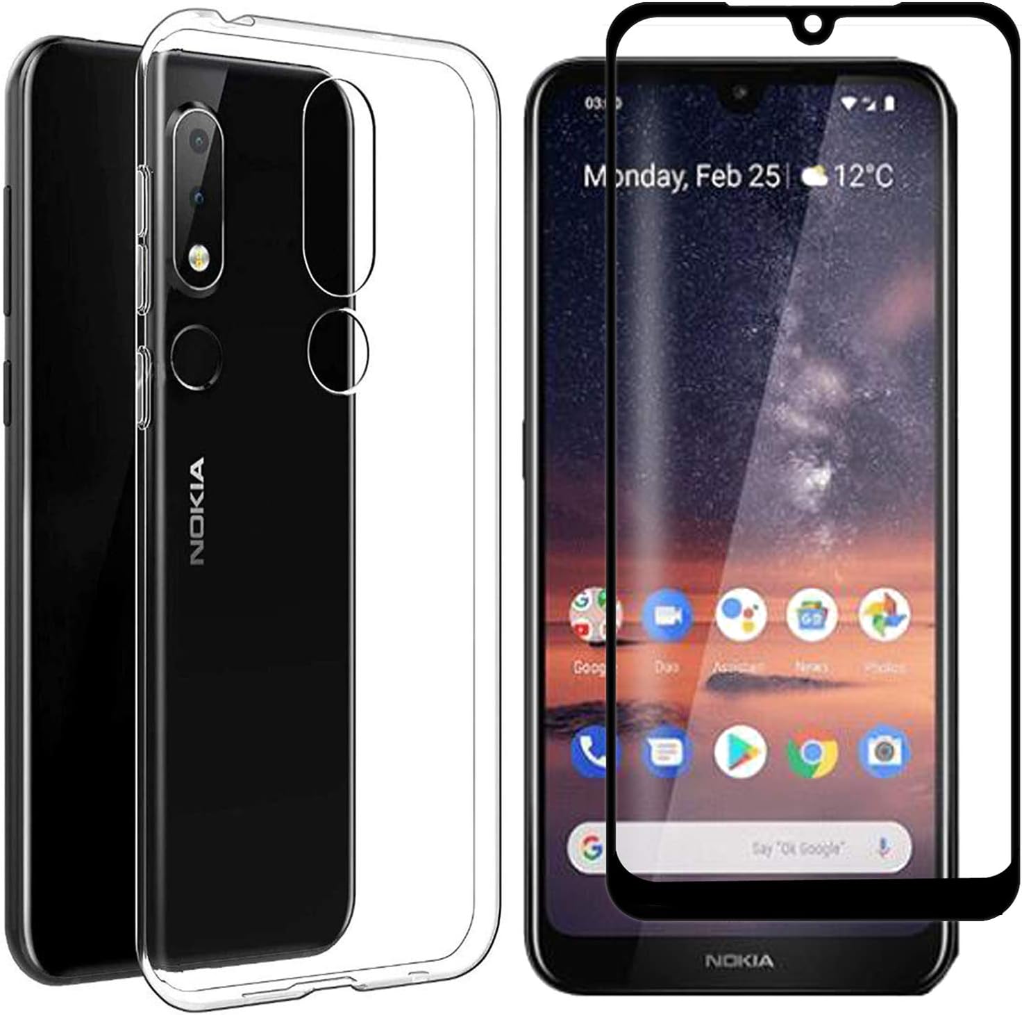 MYLBOO For Nokia 3.2 Case and Screen Protector,[2 in 1] Transparent Soft TPU Phone Case + 9H Tempered Glass Full Screen Protector For Nokia 3.2