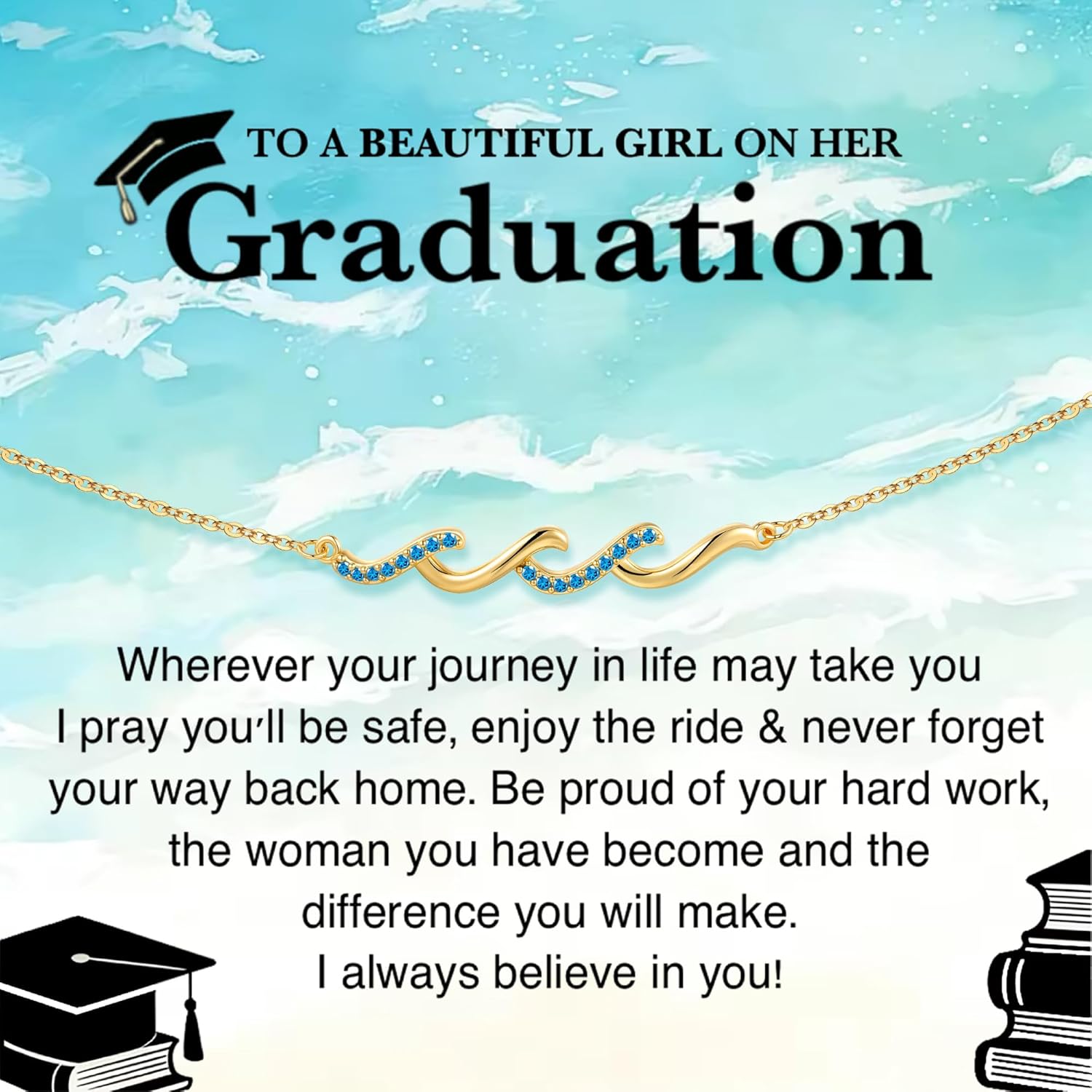 IEFLIFE Graduation Gifts Bracelet for Her - 14K Gold Plated Wave Bracelet for Women Girls, Class of 2026 College Gift Bracelets for Women Daughter Granddaughter