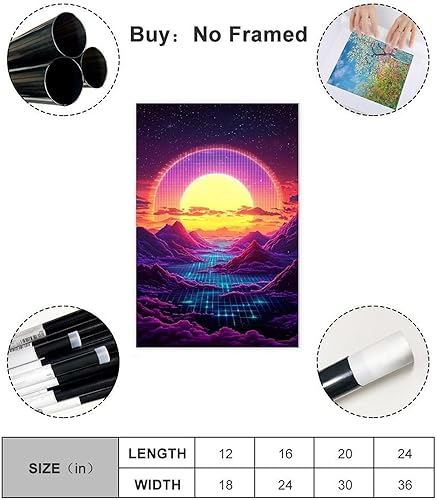 Miniatura 2 de Retro Futurism Sunset Wall Art Neon Synthwave Landscape Poster for Bedroom, Game Room, Living Room Decor Canvas Poster Wall Art Decor Print Picture