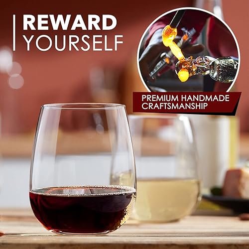 Miniatura 2 de Chouggo Juego de 6 copas de vino sin tallo, sopladas a mano de primera calidad, copas de vino tinto o blanco de 18 onzas, hechas a mano por