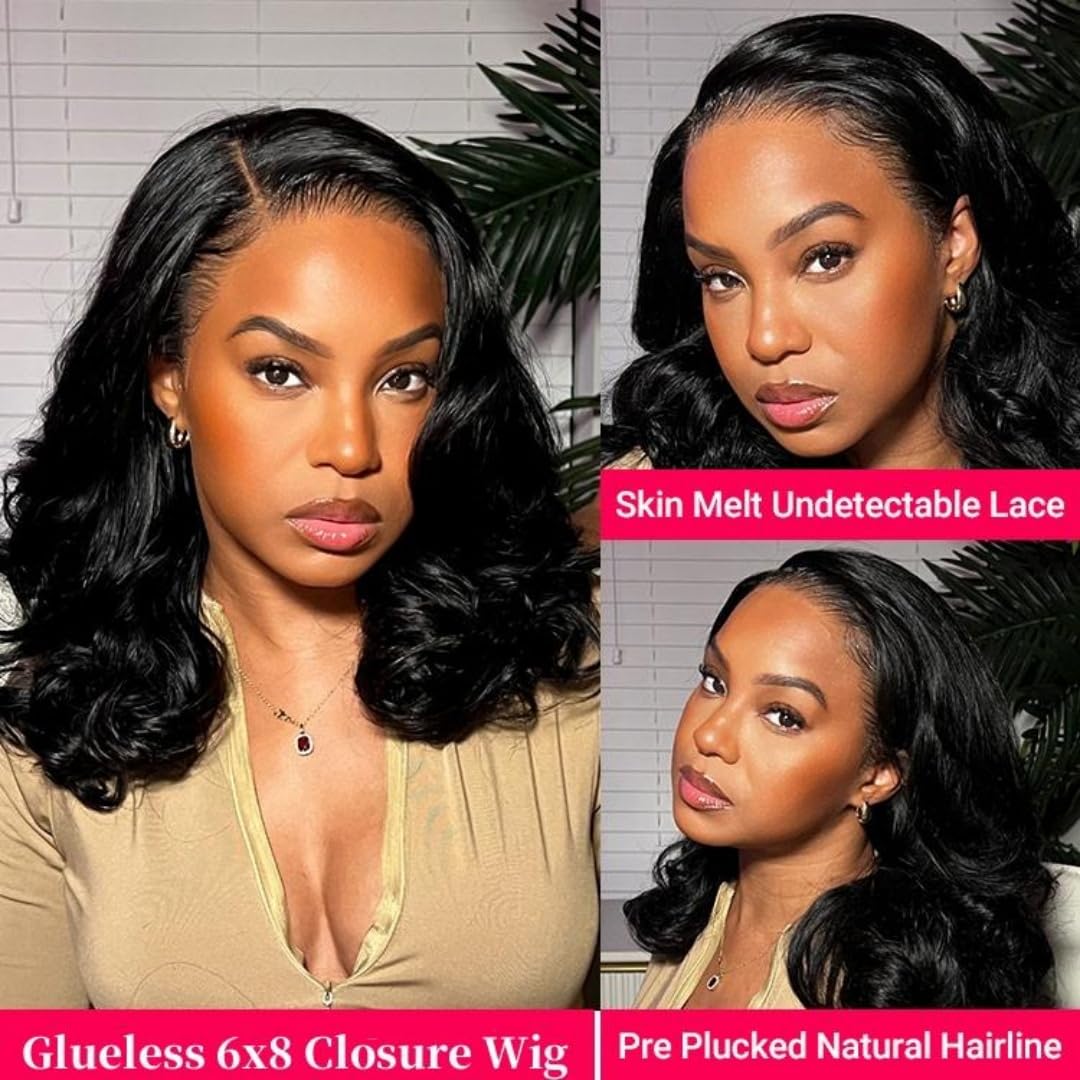 west kiss Body Wave Lace Front Wigs Human Hair 6x8 Lace Closure Layered Cut Side Part Wigs Glueless Wigs Human Hair Pre Plucked Pre Cut Wig For Black Women 16 Inch