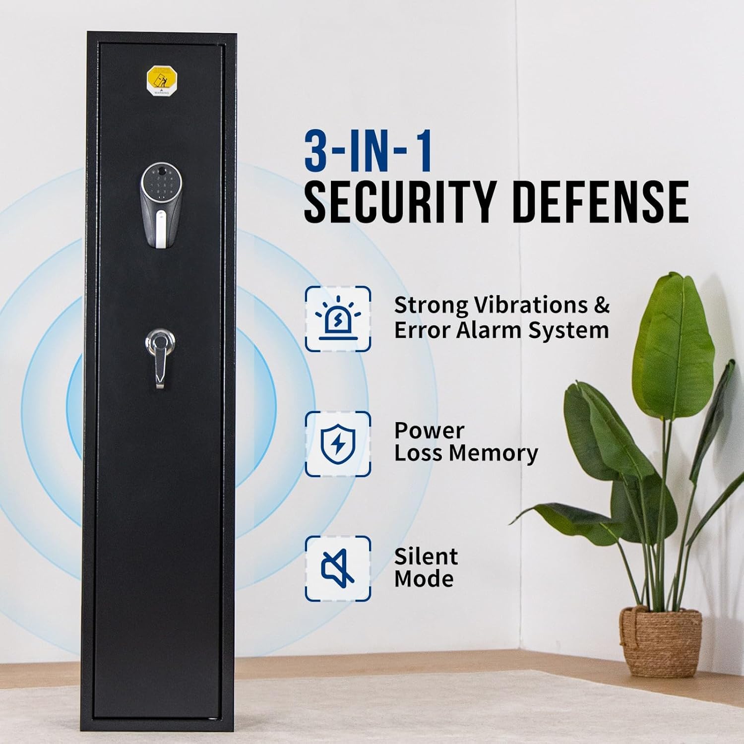 BlackSmith 5 Biometric Rifles Safe Long Gun Safe for Home Rifles and Pistols Quick Access Fingerprint Gun Cabinet Dual Alarm 2 Rifles Gun Rack Password Memory Function 16 Gauge Alloy Steel