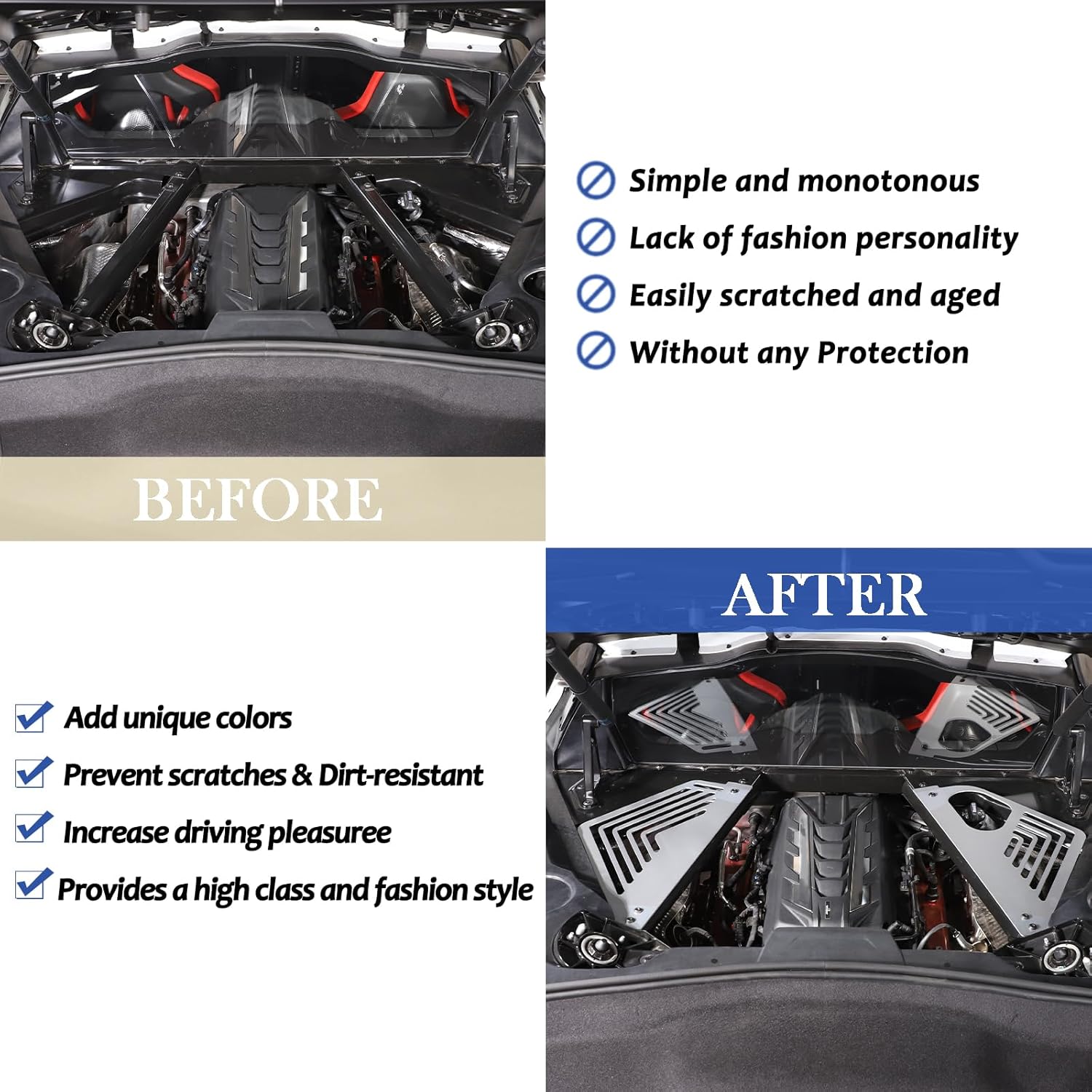 Daeiclru Engine Bay Panel Cover Compatible with Chevrolet Corvette C8 2020-2023, Aluminium Engine Protector Splash Shield, Left Right Engine Case Guards (Silver)