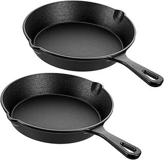 Vesici 2 Pcs Cast Iron Skillet Frying Pans with Drip-spouts Circle Non-stick Frying Skillet Omelette Pan Safe Healthy Cookware for Home Barbecue Kitchen Party Restaurant Catering Service (7.9 Inch)