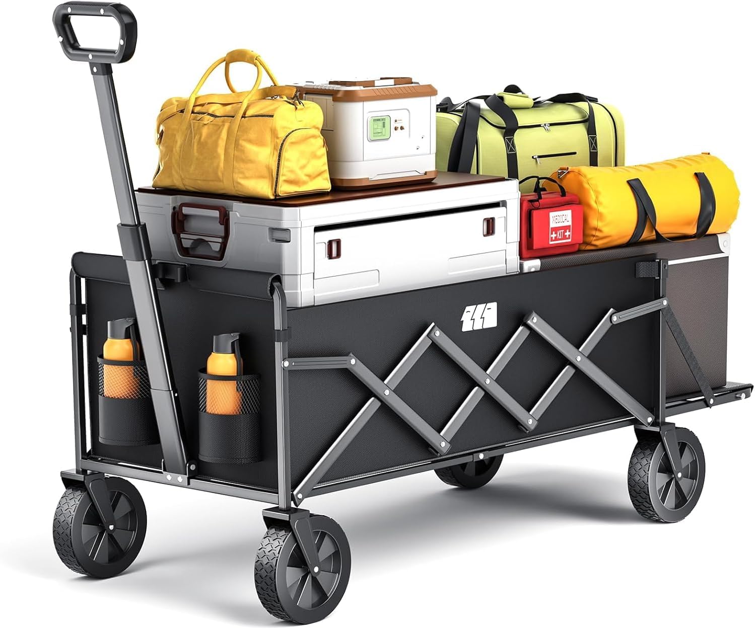 Collapsible Wagons Carts Foldable with Extended Tailgate, Folding Wagon Cart on Wheels, Portable Heavy Duty Shopping Carts for Groceries, Apartment, Garden, Camping, Sports,Outdoor (Black)