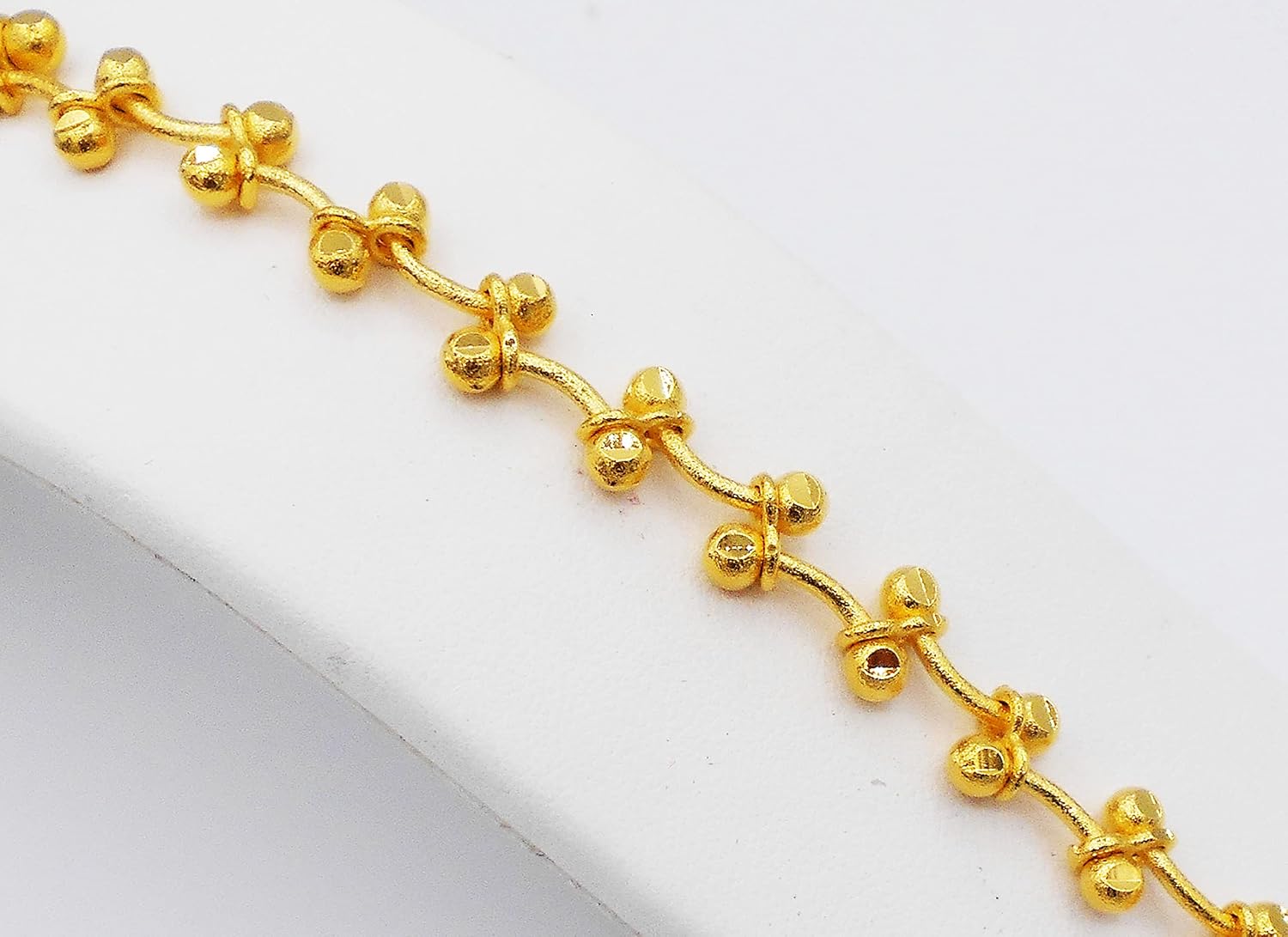 Beaded Link Thai Gold Plated Bangle 22k 24k Thai Baht Yellow Gold Filled Bracelet new 7.25 inch