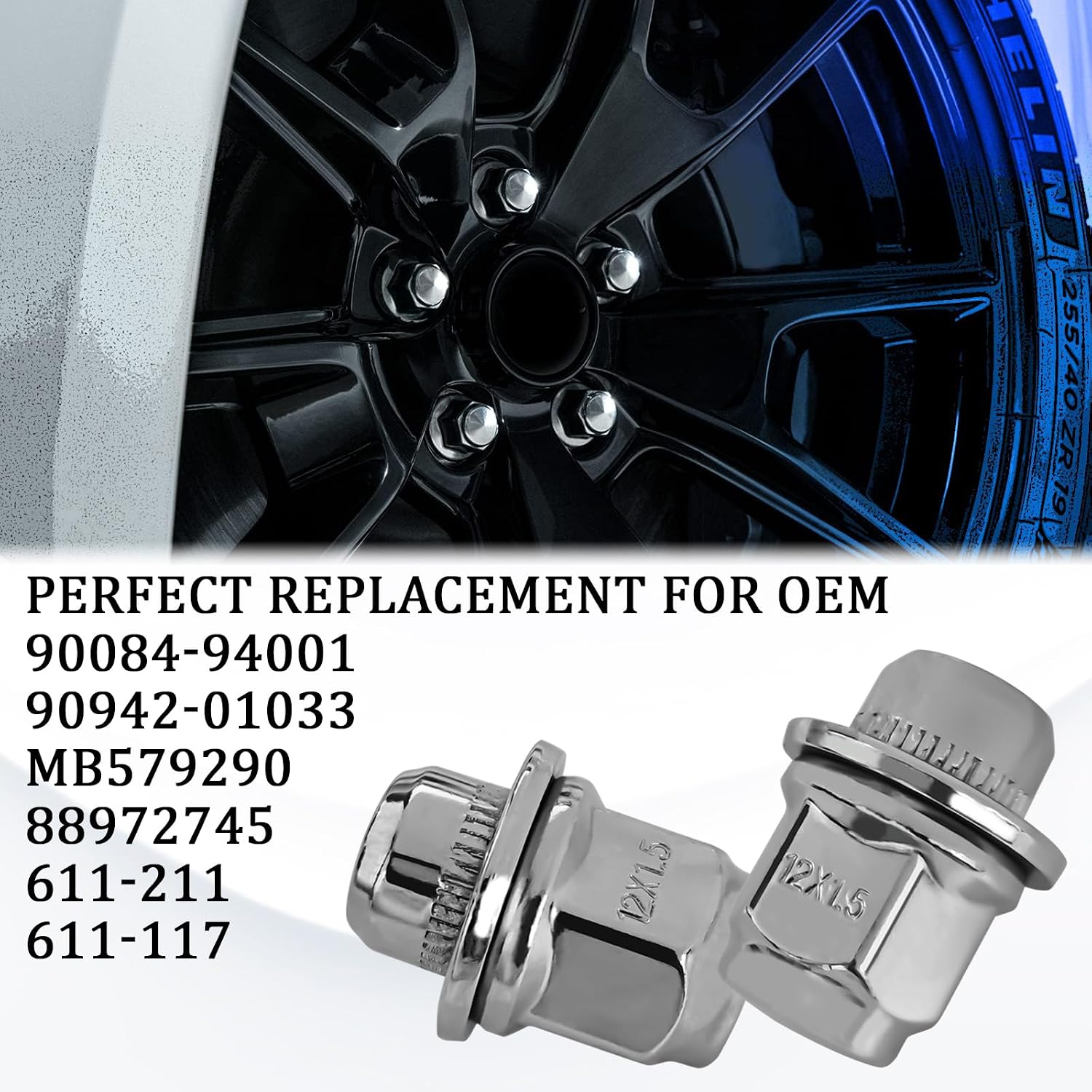 Msyuusr 5PCS M12x1.5 Chrome Closed End Mag Seat Lug Nuts Set, Replacement Parts for Toyota Camry Prius Tacoma