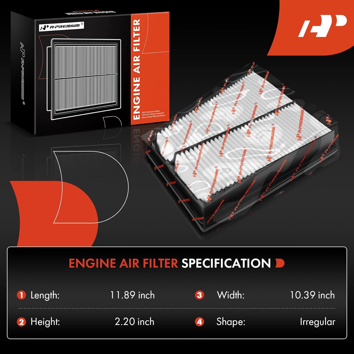 A-Premium 2-PC Engine Air Filter Compatible with Hyundai Genesis 2009-2011 4.6L, Genesis 2012-2014, Equus 2011-2014, Equus 2015-2016 5.0L & Kia K900 2015-2017, Replace# 281132M300, 281133M100