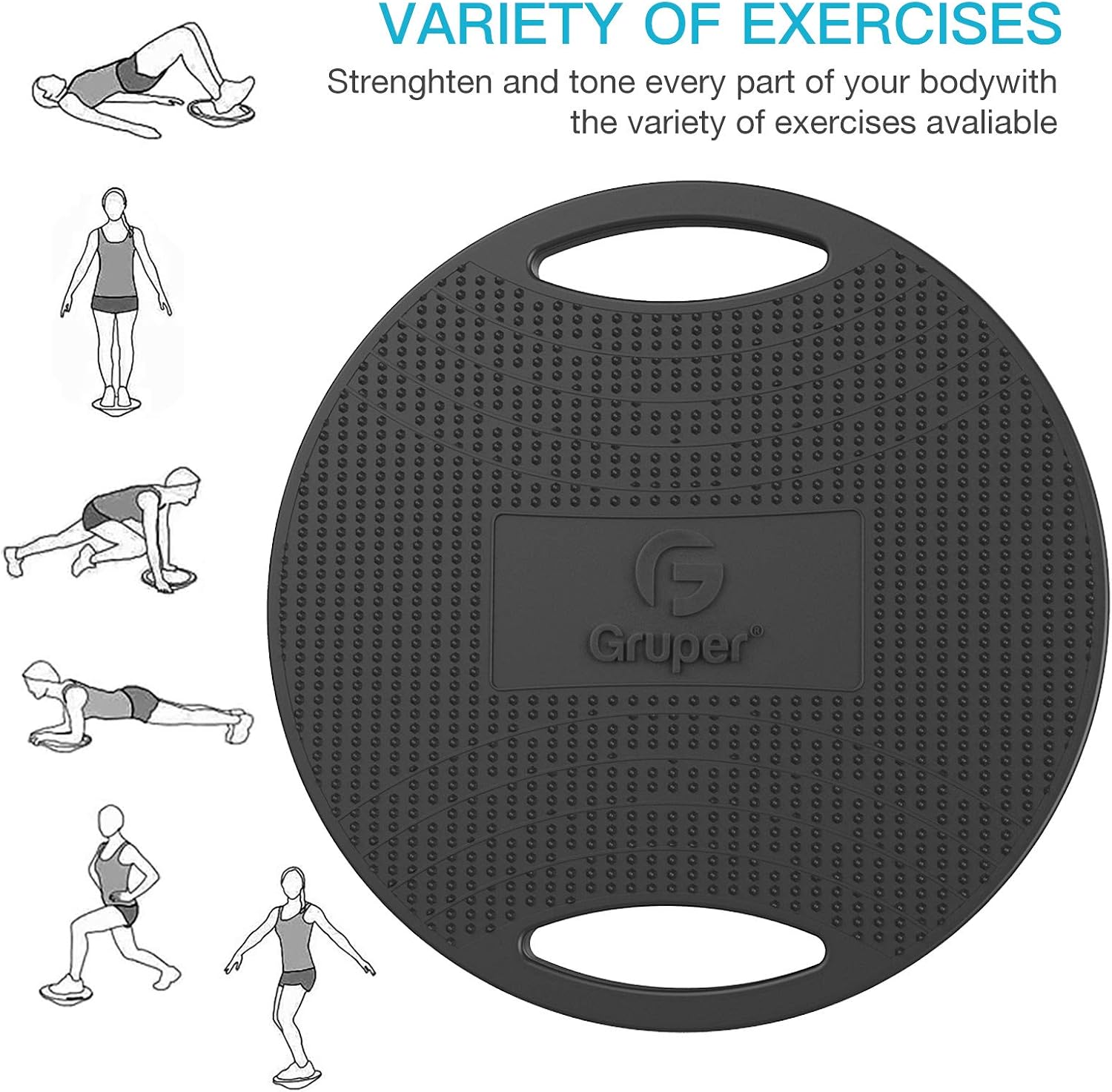Gruper Wobble Balance Board,Exercise Balance Stability Trainer Non-Skid TPE Bump Surface & Bottom Healthy Material Portable Rocker Board for Balance Training and Exercising