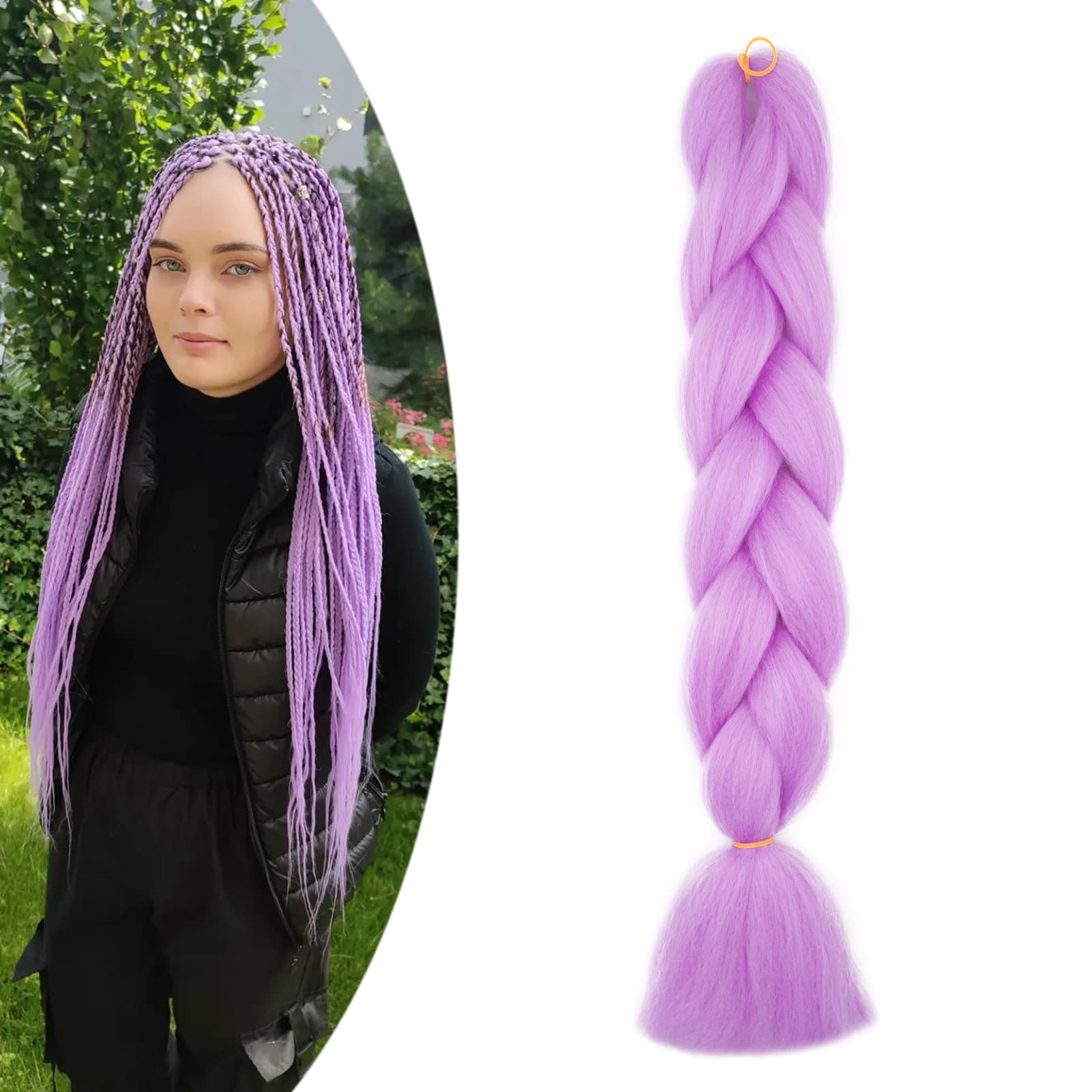Warkocze do zaplatania włosów, do zaplatania, 1 pasemko, 100 g, 61 cm, ombre, kolorowe, syntetyczne włosy, do warkoczy, miękkie warkocze, szydełkowane skręty, jasnofioletowe