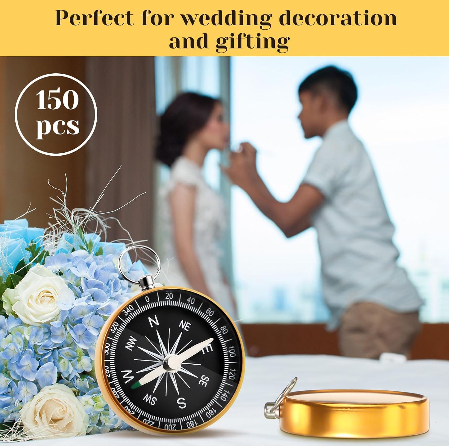Huquary Compass Wedding Favors for Guests, Compass Souvenir Gift for Travel Themed Party Decorations Nautical Christmas Ornaments(Classic, 150 Pcs)