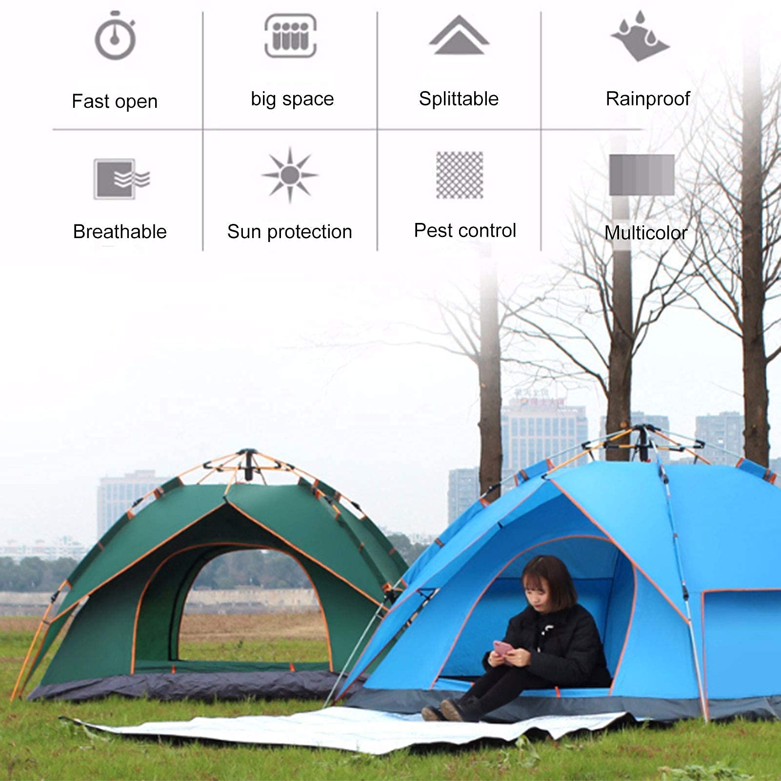 Tente Pop-up 2 Secondes Pour 2 Personnes - Imperméable 3000mm - Double Couche - Légère & Compacte - Idéale Camping, Plage, Randonnée - 7