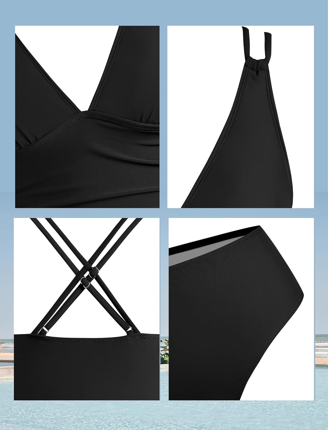 ZAFUL Womens Tankini Swimsuits V Neck Push Up Swim Top Color Block Tummy Control High Waisted Bathing Suits Swim Bottom - Image 5