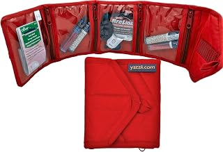Yazzii Craft Travel Wallet - Portable & Multifunctional Craft Purse - 4 Pocket Organizer for Notions, Credit Cards, Jewelry, Accessories, Medicine, & More! Red