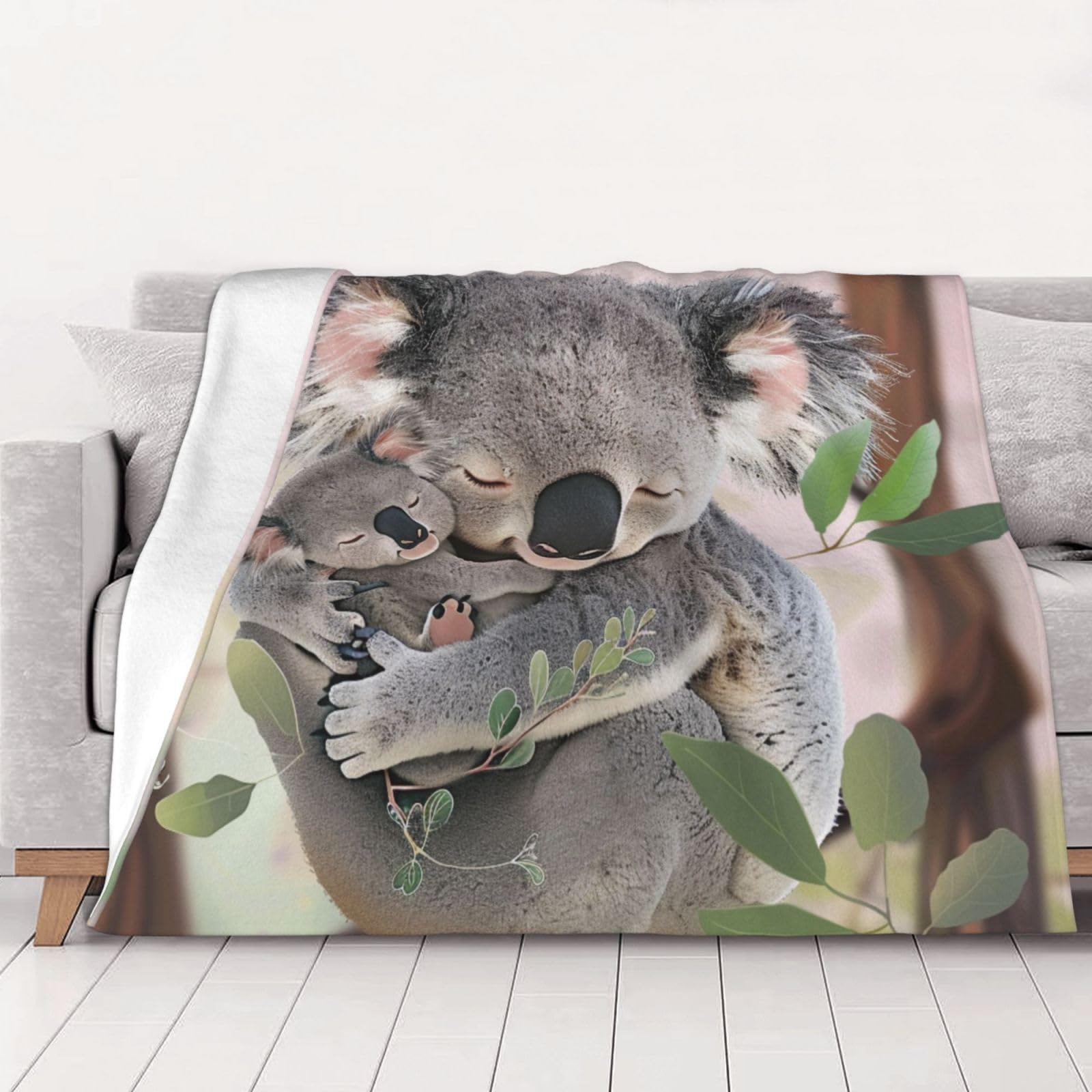 AUBKFELD Cute Koala MOM and Baby Printed Flannel Blanket 200x150 CM, Soft & Warm Throw Blanket for Sofa/Couch/Bed/Car, Gifts for Audlts Women Men