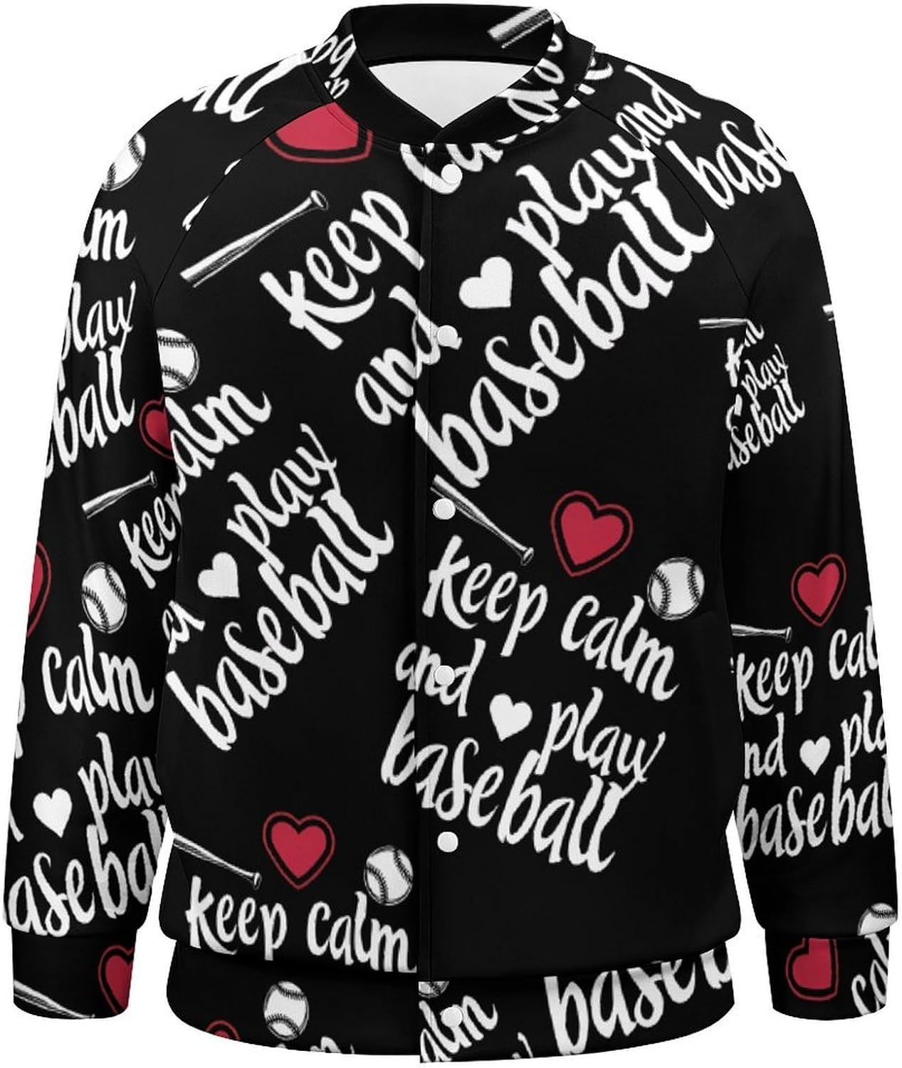 Keep Calm And Play Baseball Novelty Men's Baseball Jackets Causal Sweatshirt Button Top Long Sleeve Coat