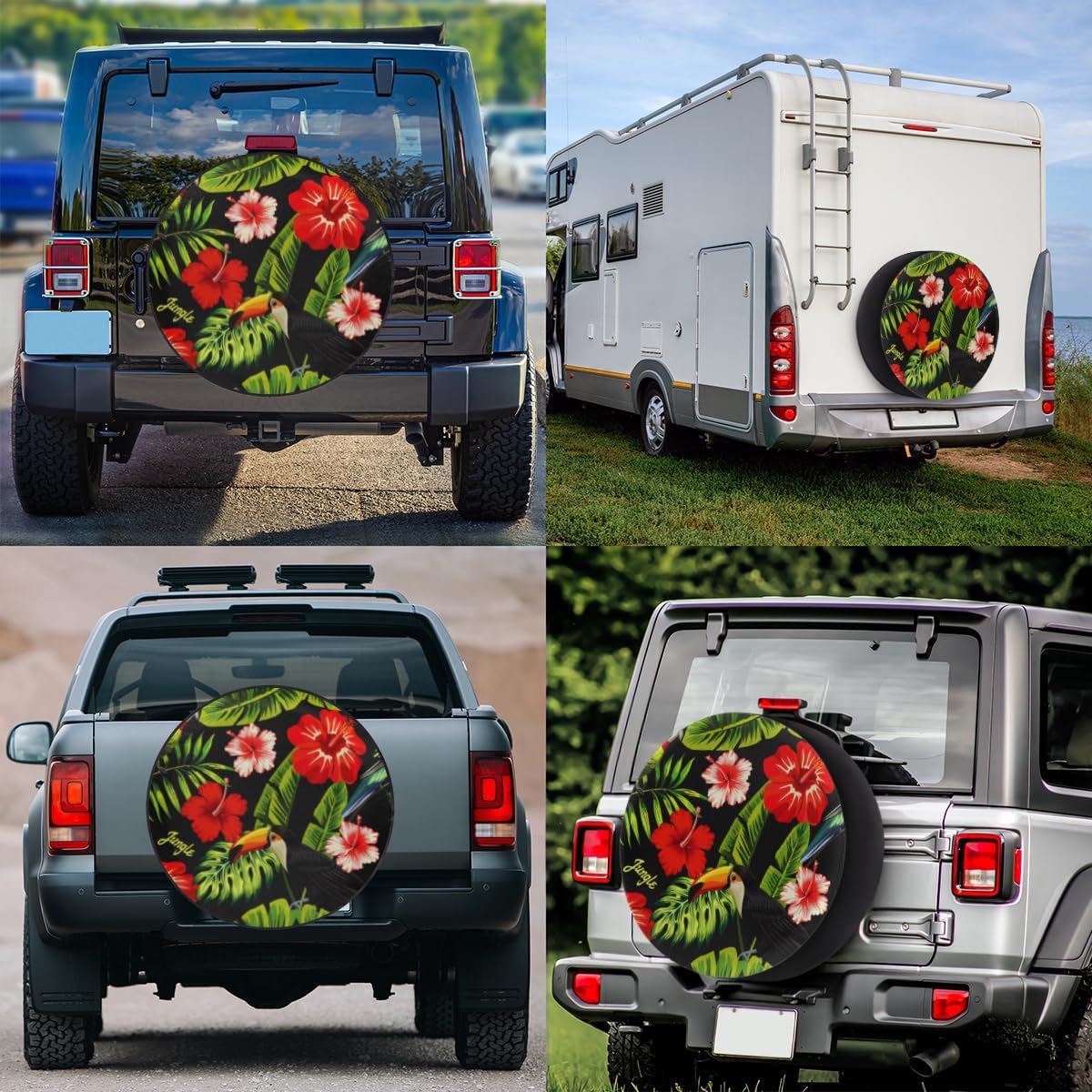 Morning Glory Tire Covers Portable Spare Tire Cover Soft Durable Waterproof Dustproof Set of 4 Bags 15 Inches for Car Truck SUV Trailer Camper