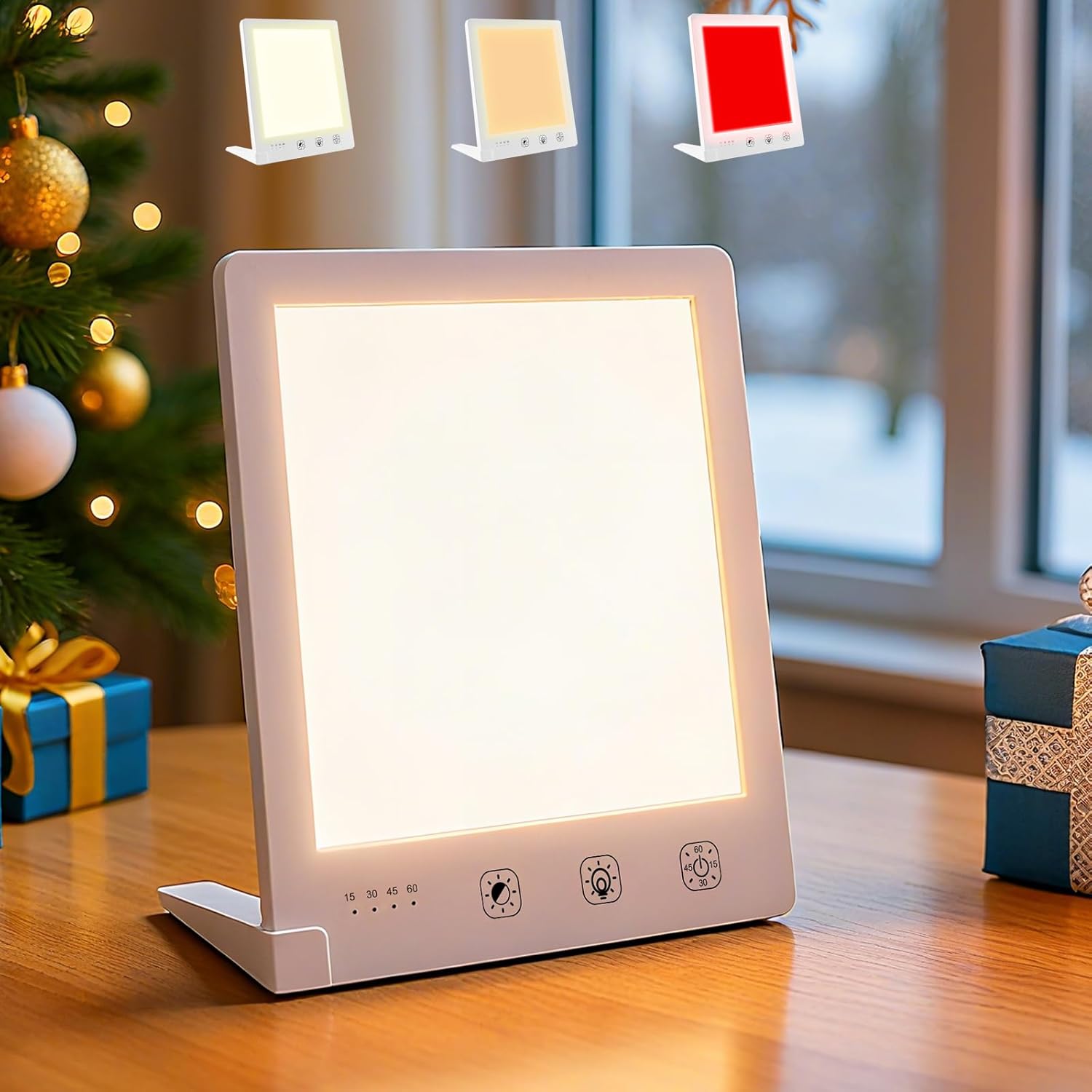 Sun Light Therapy Lamp with Red Light – 10000 Lux LED Sun Light Therapy Lamp for Face, Improving Mood, Energy, Sleep & Skin Care, with 4 Light Modes & 5 Brightness Levels, Timer, UV-Free