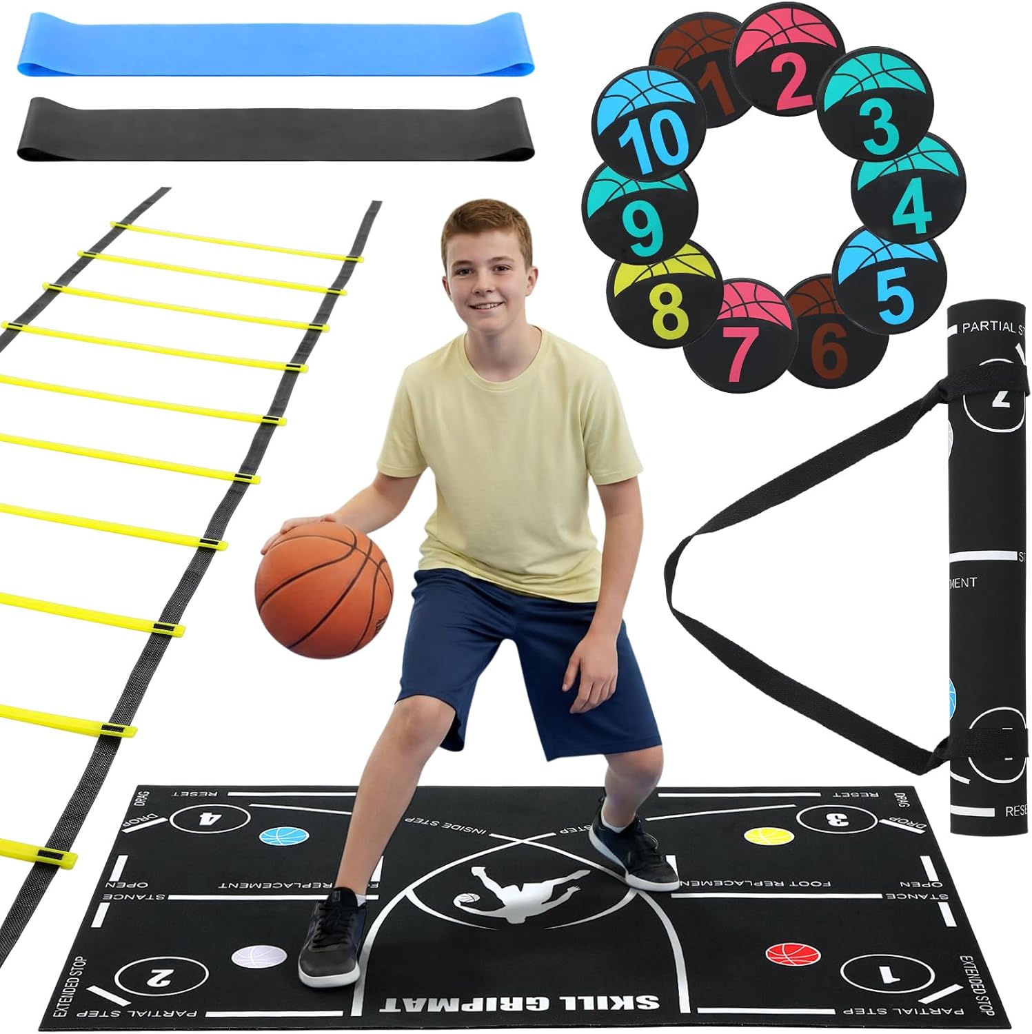 15 Pcs Portable Basketball Training Equipment Footwork Training Mat Agility Drill Mat Non-slip Basketball Practice Aids for All Levels to Improve Speed, Strength Coordination