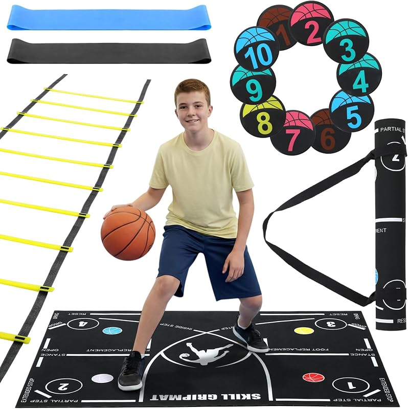 Silipull 15 Piezas Equipo de Entrenamiento de Baloncesto portátil Estera de Entrenamiento de Pies Estera de Ejercicio de Agilidad Ayudas de Práctica de Baloncesto Antideslizantes para Todos los Niveles para Mejorar la Velocidad y la Coordinación de Fuerza