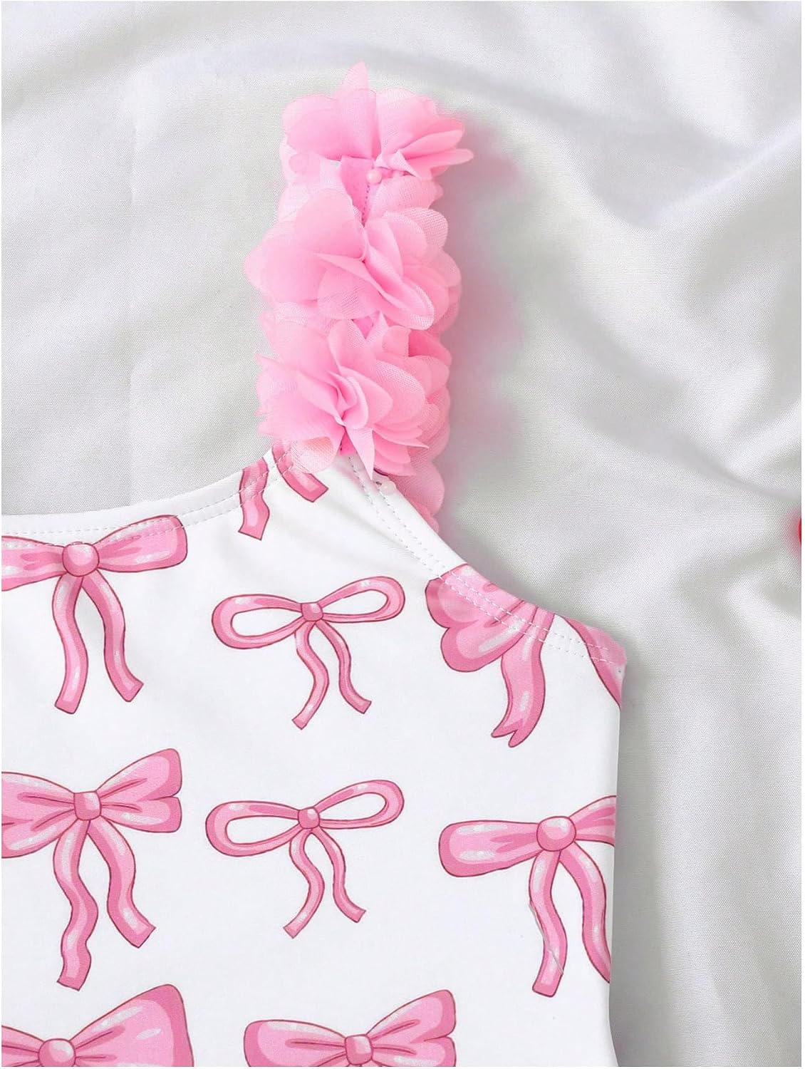 SweatyRocks Girl's Bow Print One Piece Swimsuits 3D Floral Wide Straps Cute Bathing Suit Swimwear
