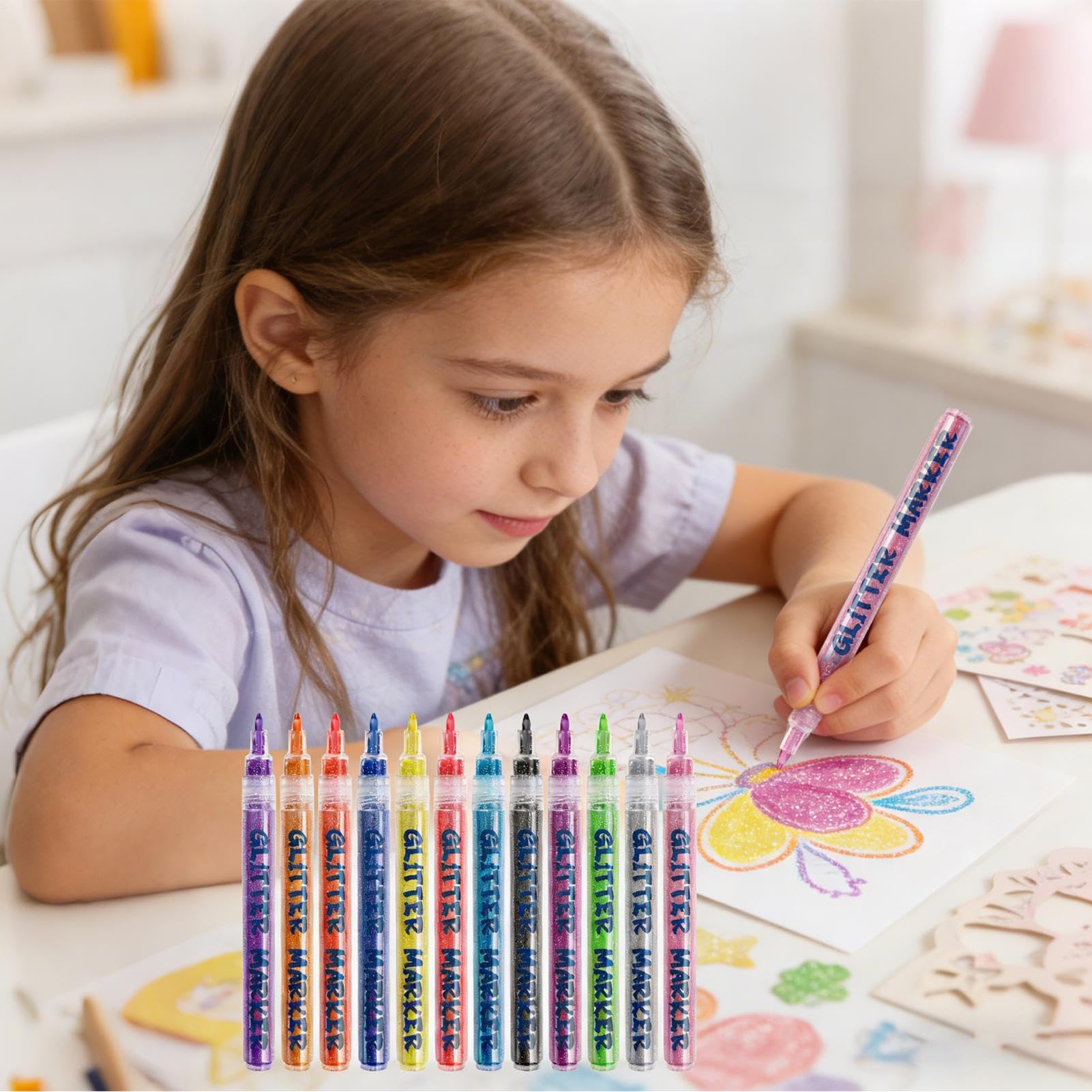 Generisch Pennarelli glitterati per bambini, ad asciugatura rapida e resistenti alle sbavature, penne fai da te, per adolescenti, adulti, studenti, hobbisti, ufficio e scuola, scrapbooking, biglietti