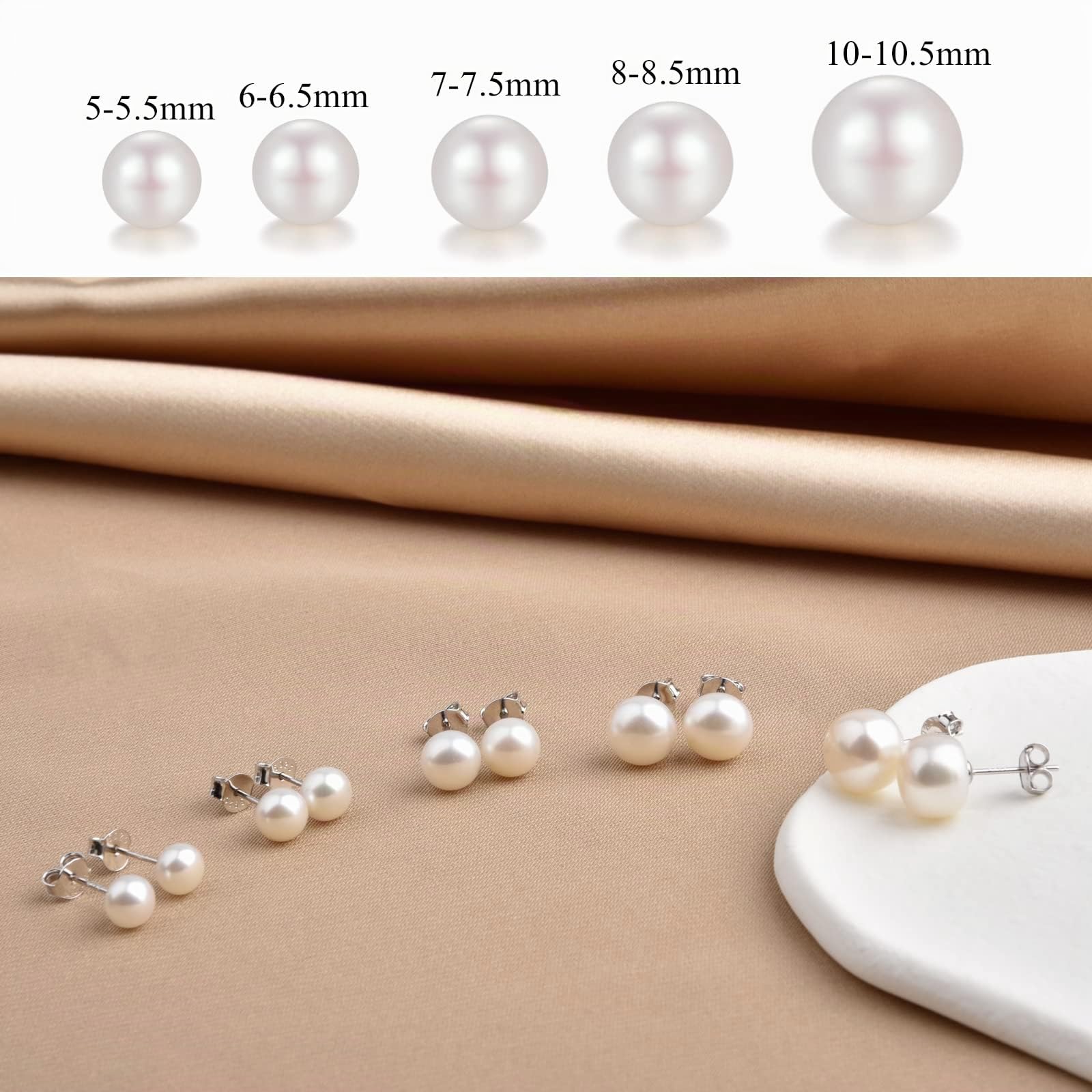 Süßwasserperlen Ohrringe Echt 925 Silber Perlenohrringe Stecker Weiß 5MM 6MM 7MM 8MM 10MM Süßwasser-Zuchtperlen Ohrringe Ohrstecker