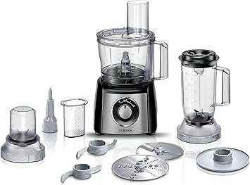Bosch Robot da Cucina Multifunzione Compatto MCM3501M, Oltre 50 Funzioni, 800 W, Ciotola 2,3 L, Accessorio Frullatore e Tritatutto Inclusi, Tanti Accessori per Macinare, Affettare, Impastare, Nero