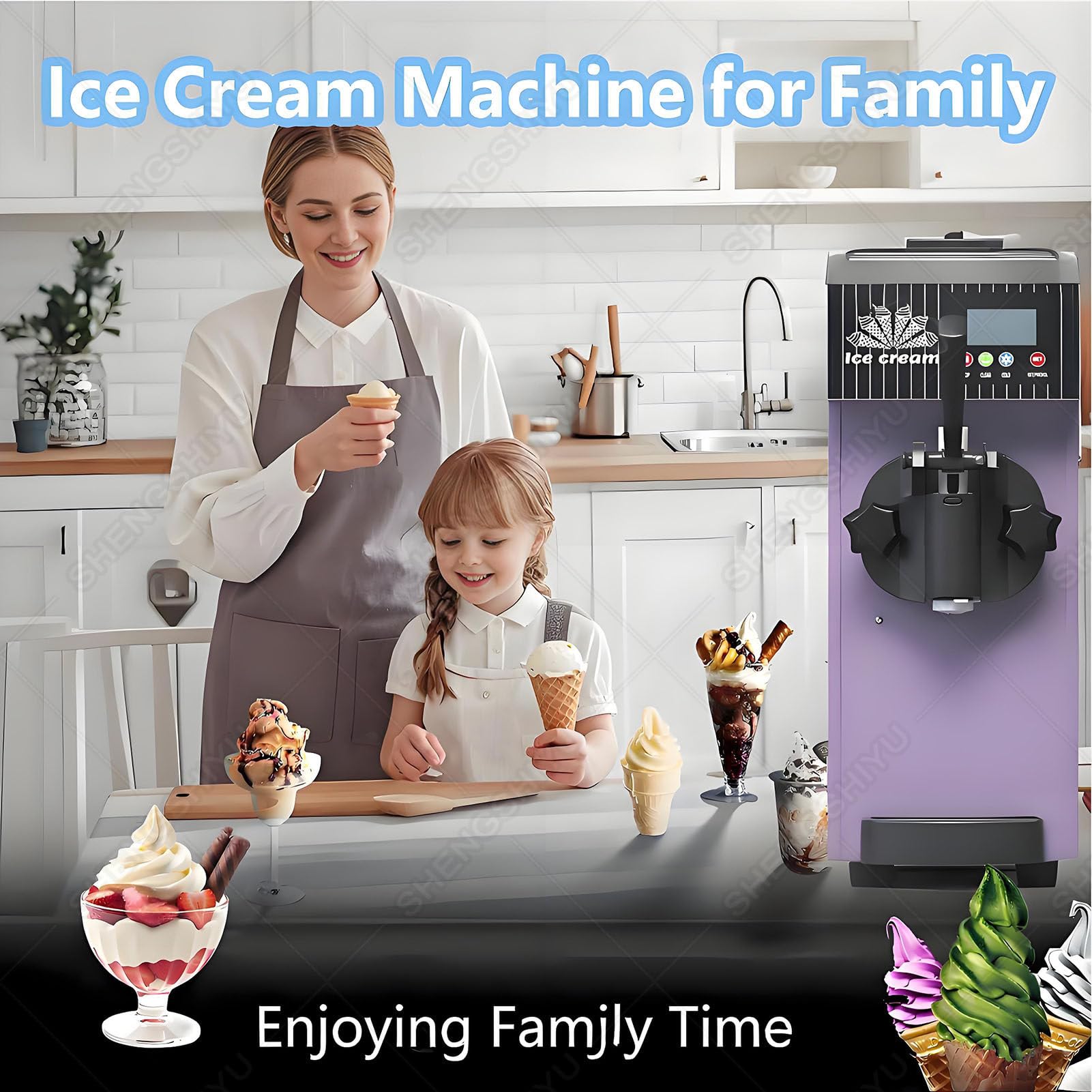 Macchina Gelato Commerciale,Macchina Gelato Soft,Produzione 4-6kg/H,Gelatiera Autorefrigerante,per Gelato Soft,Yogurt, Crema Pasticcera E Sorbetto,ECC Metallic