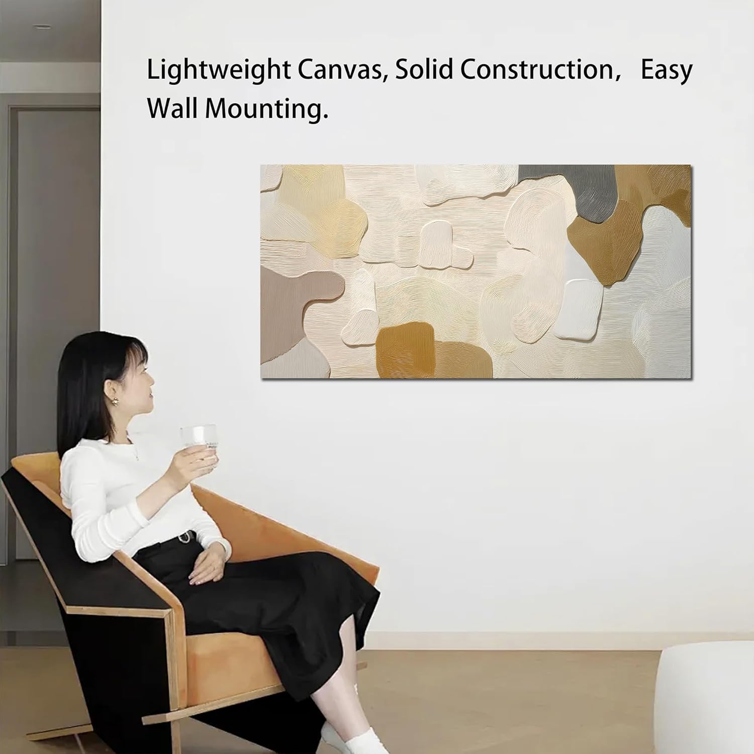 Tarfupth Large Abstract Neutral Wall Art for Living Room 20"x40" Beige and Brown Canvas Prints Minimalist Artwork for Bedroom Kitchen Home Office Decor Ready to Hang