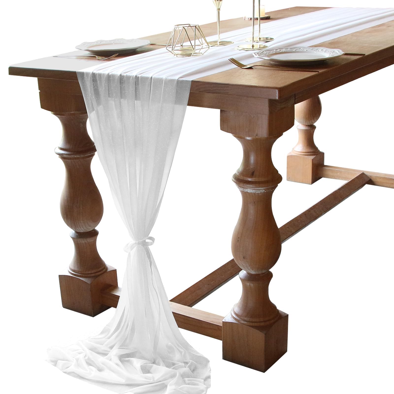 FEXIA White Chiffon Table Runner Sheer Sparkling Chiffon Fabric Bridal Party Romantic Baby Shower Wedding Reception Decorations 29x118 Inches