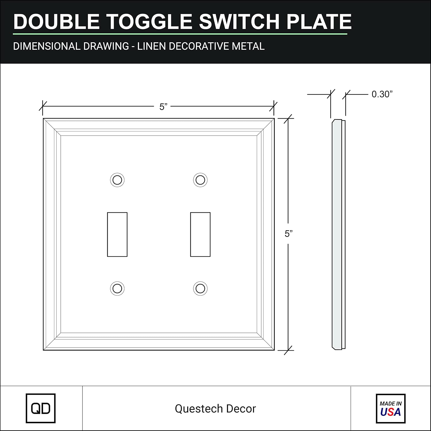 Questech Décor Double Toggle Light Switch Cover, 2-Gang Electrical Wall Plate, Double Switch Standard Size Receptacle Cover, Decorative Linen Texture, Oil Rubbed Bronze Finish